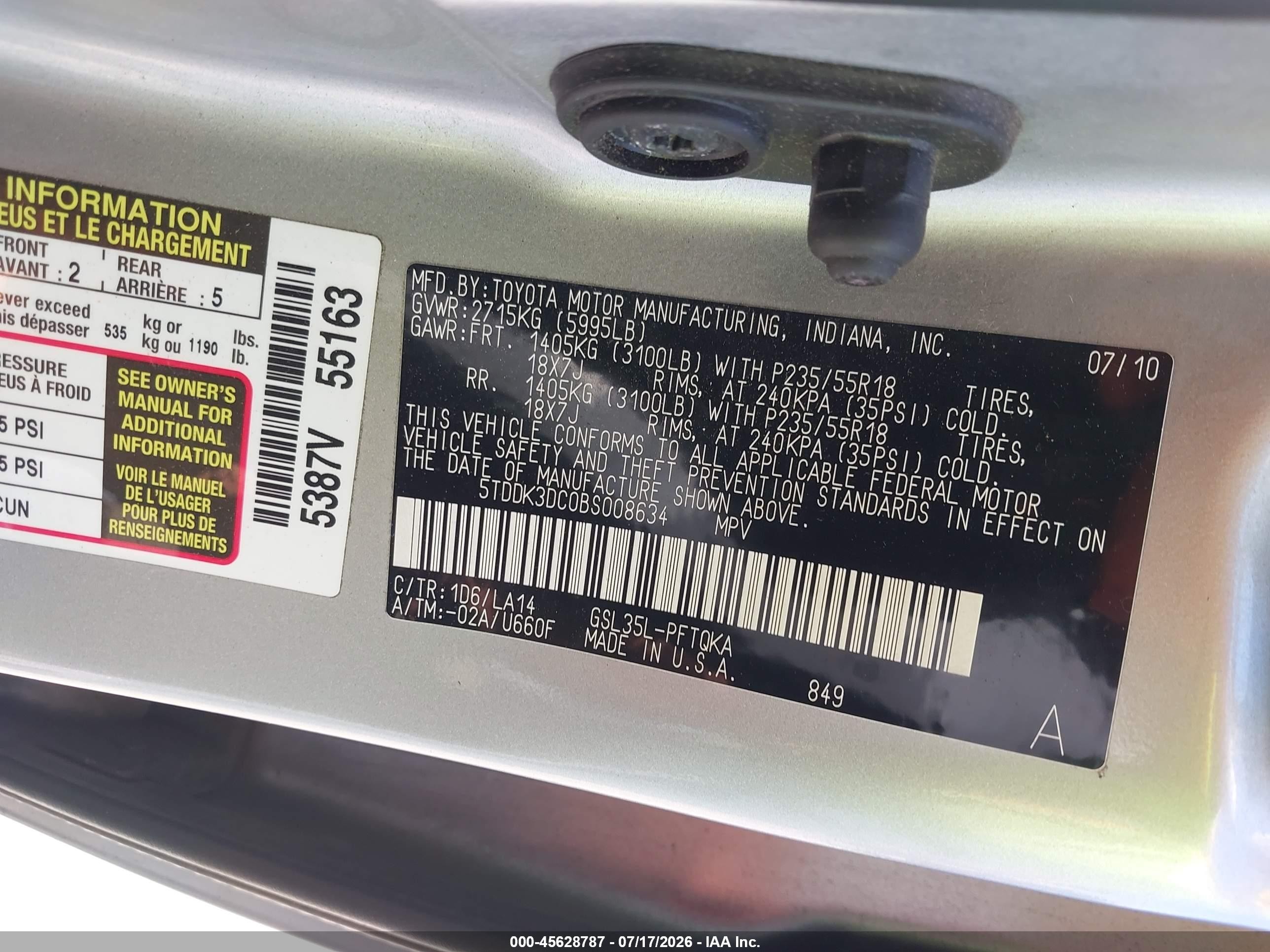 2011 Toyota Sienna Limited Silver vin: 5TDDK3DC0BS008634