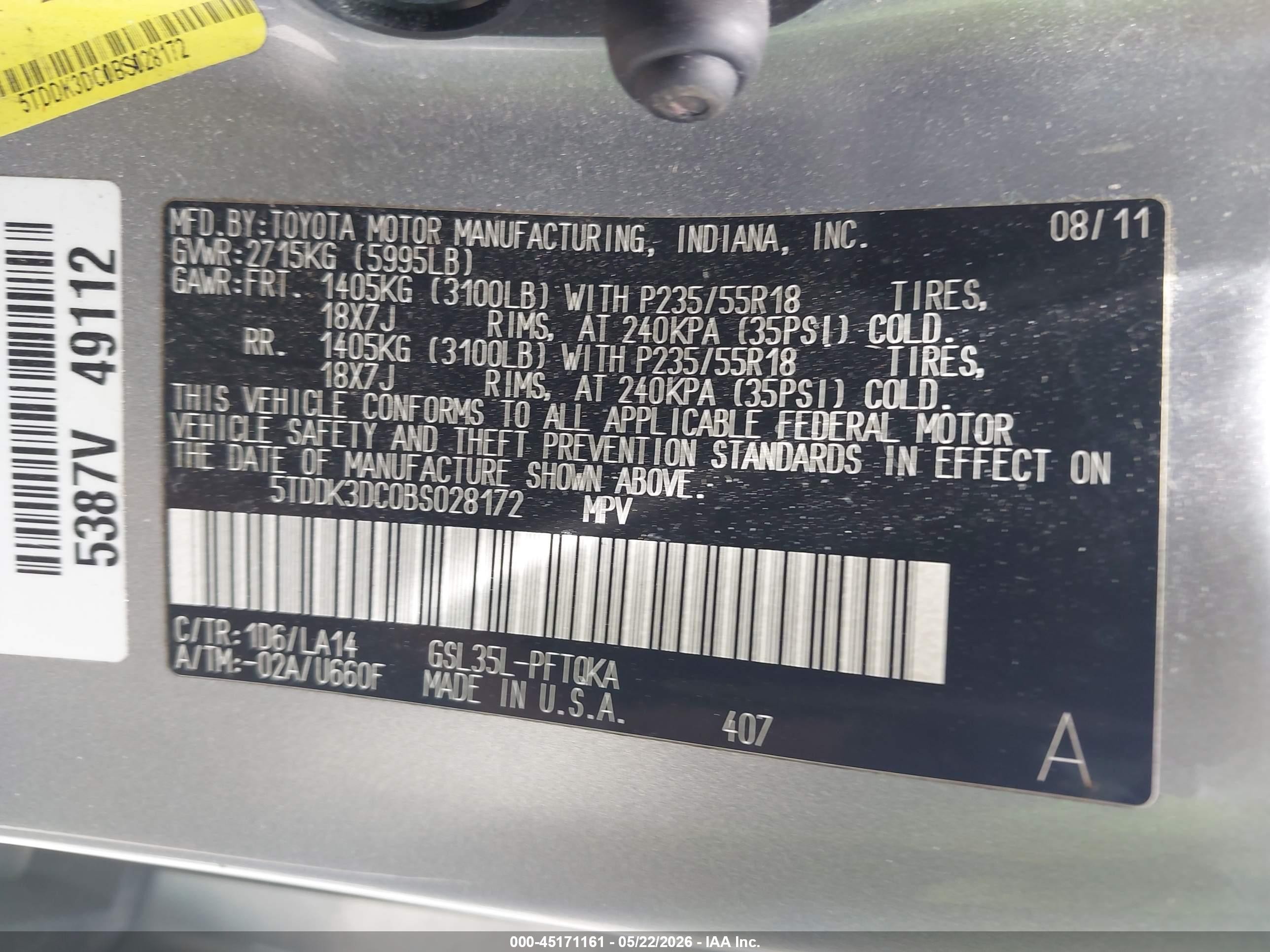 2011 Toyota Sienna Limited Silver vin: 5TDDK3DC0BS028172