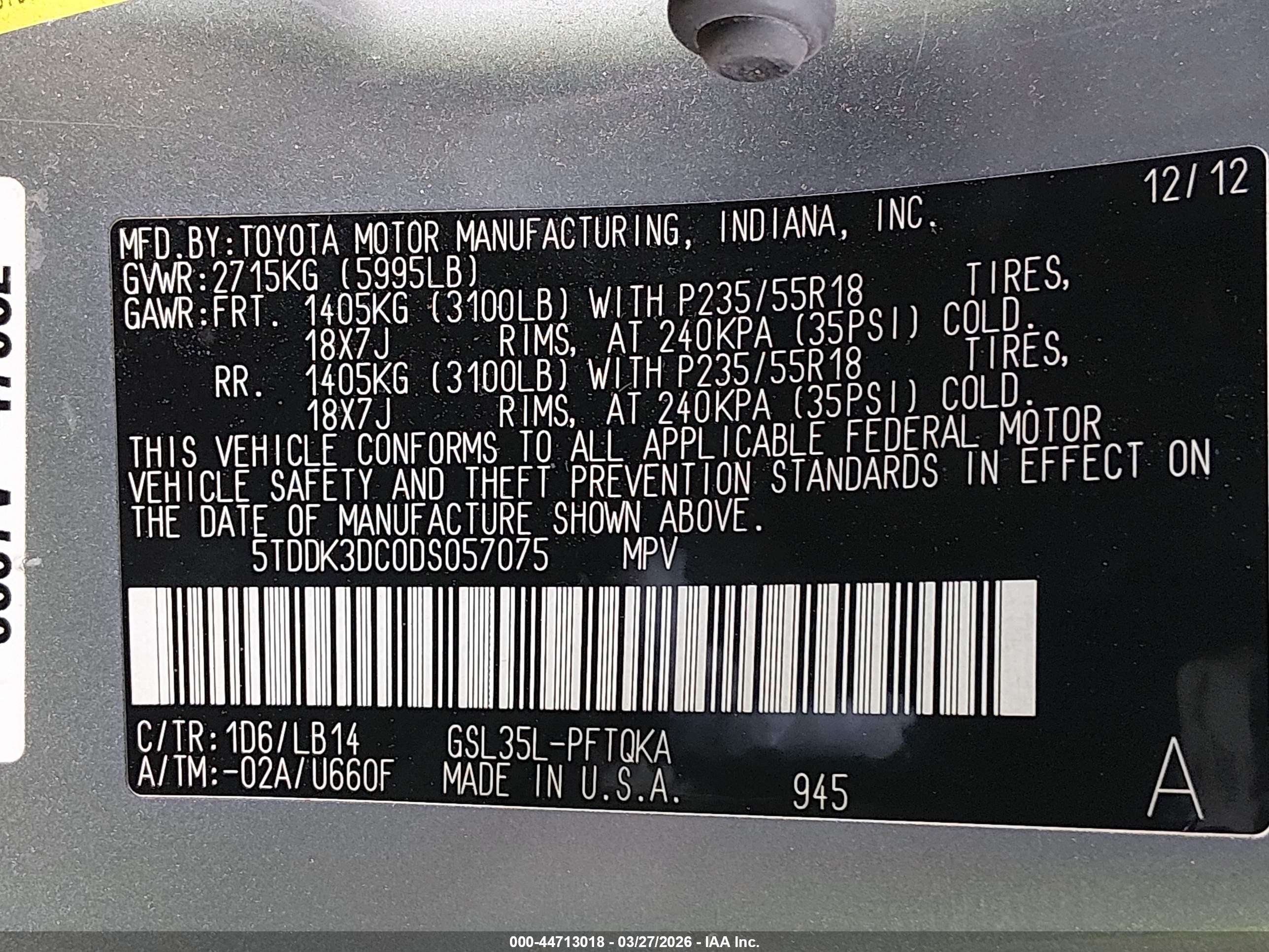 2013 Toyota Sienna Xle 7 Passenger Silver vin: 5TDDK3DC0DS057075