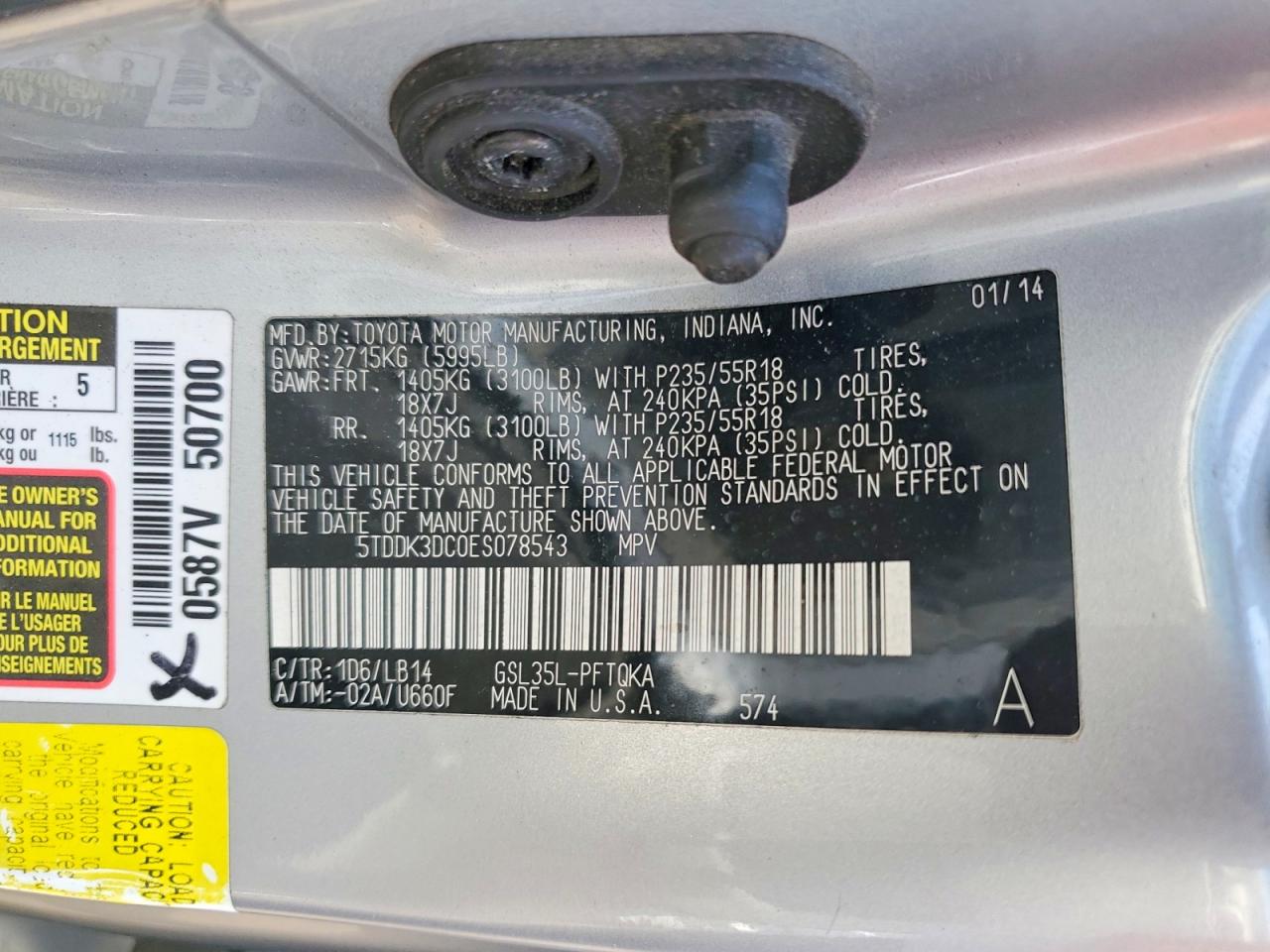 2014 Toyota Sienna Xle 7-passenger Silver vin: 5TDDK3DC0ES078543