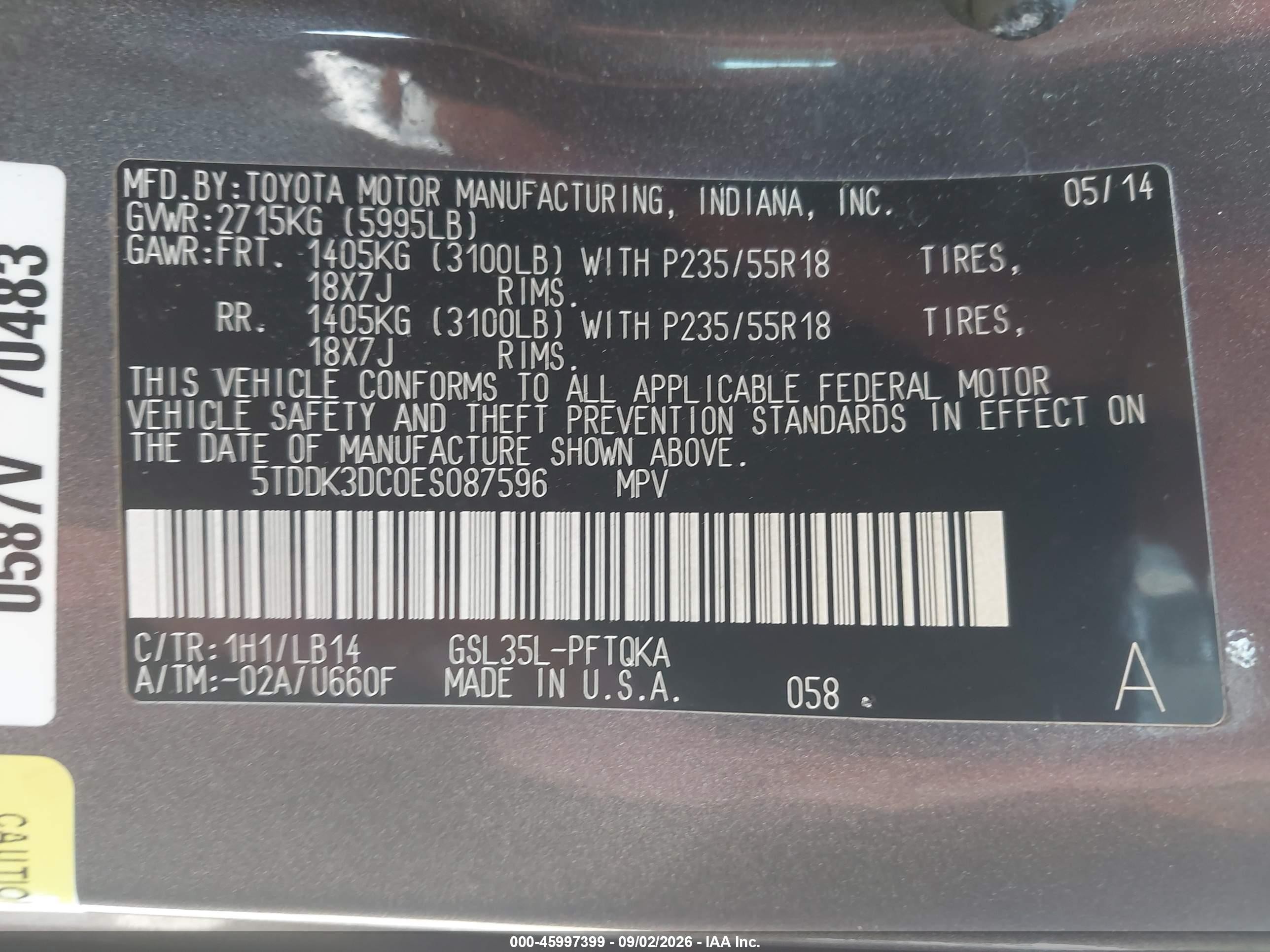 2014 Toyota Sienna Xle 7 Passenger Серый vin: 5TDDK3DC0ES087596