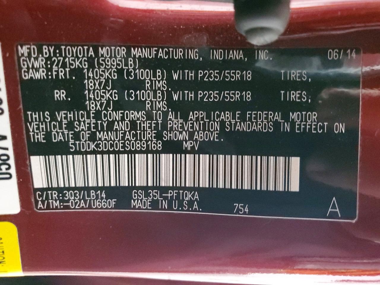 2014 Toyota Sienna Xle 7-passenger Red vin: 5TDDK3DC0ES089168
