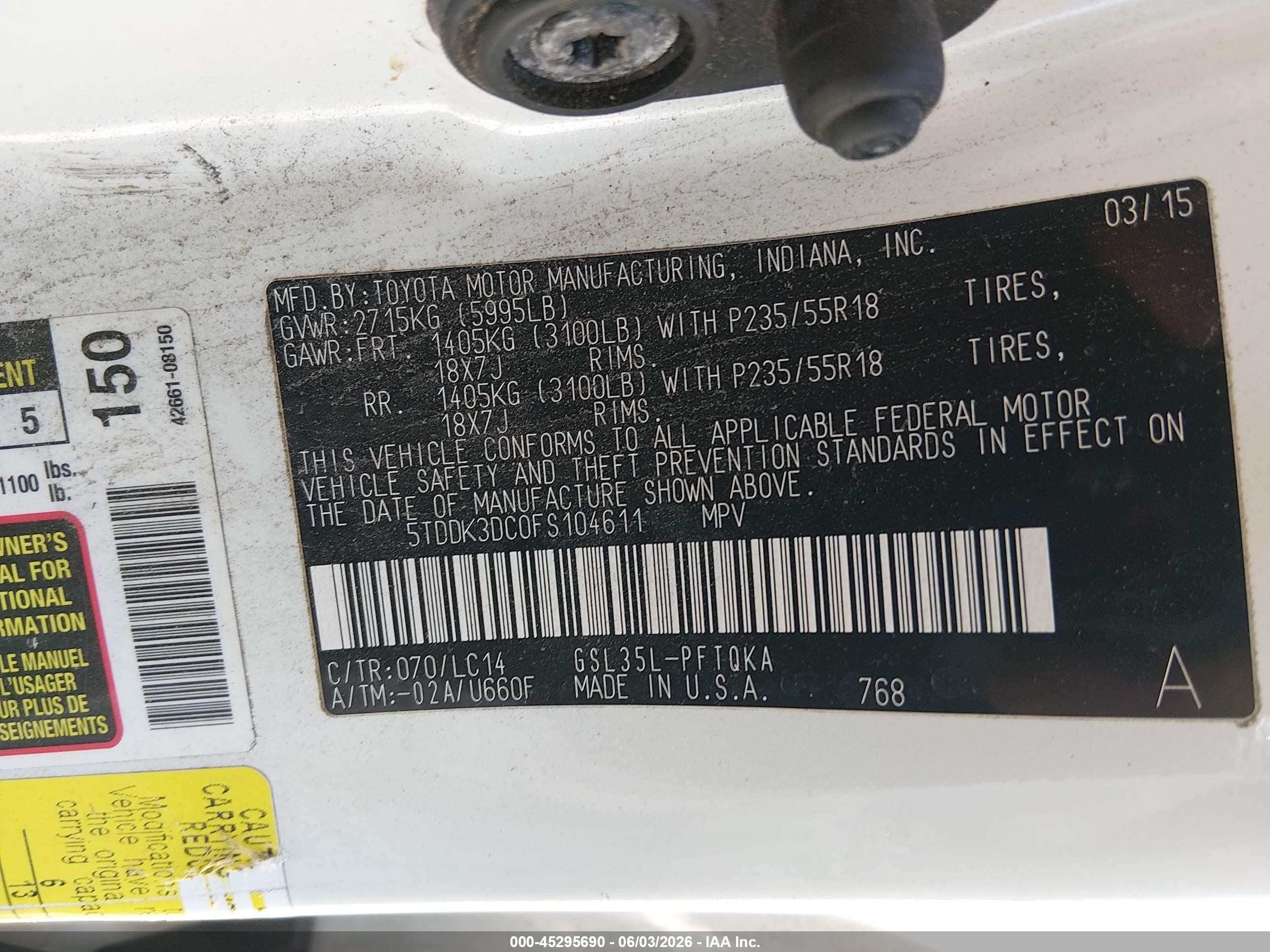 2015 Toyota Sienna Xle Premium 7 Passenger White vin: 5TDDK3DC0FS104611