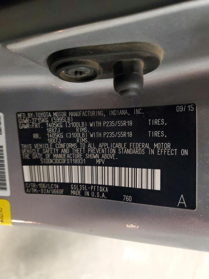 2015 Toyota Sienna Xle 7-passenger Silver vin: 5TDDK3DC0FS118931