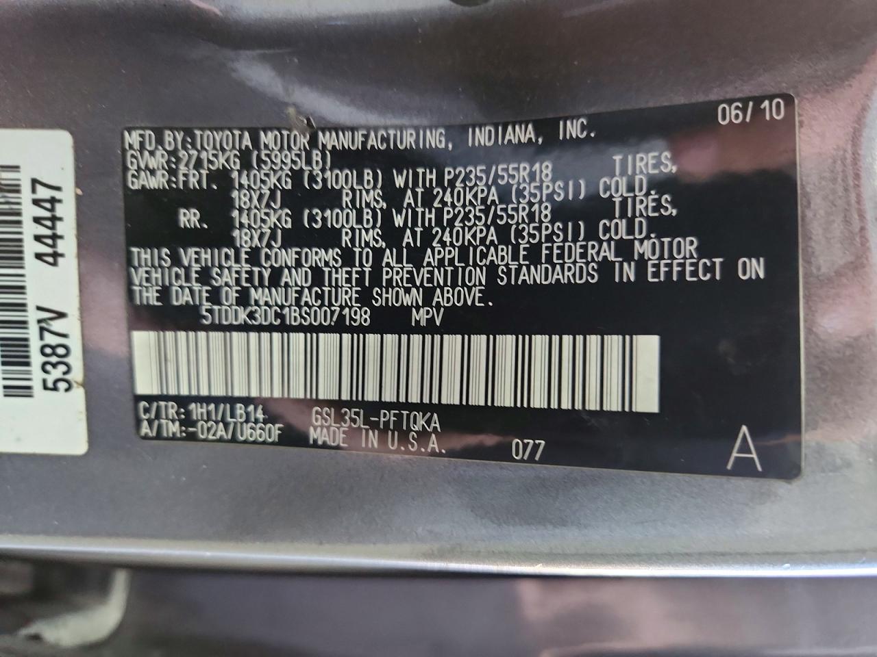2011 Toyota Sienna Xle 7-passenger Серый vin: 5TDDK3DC1BS007198
