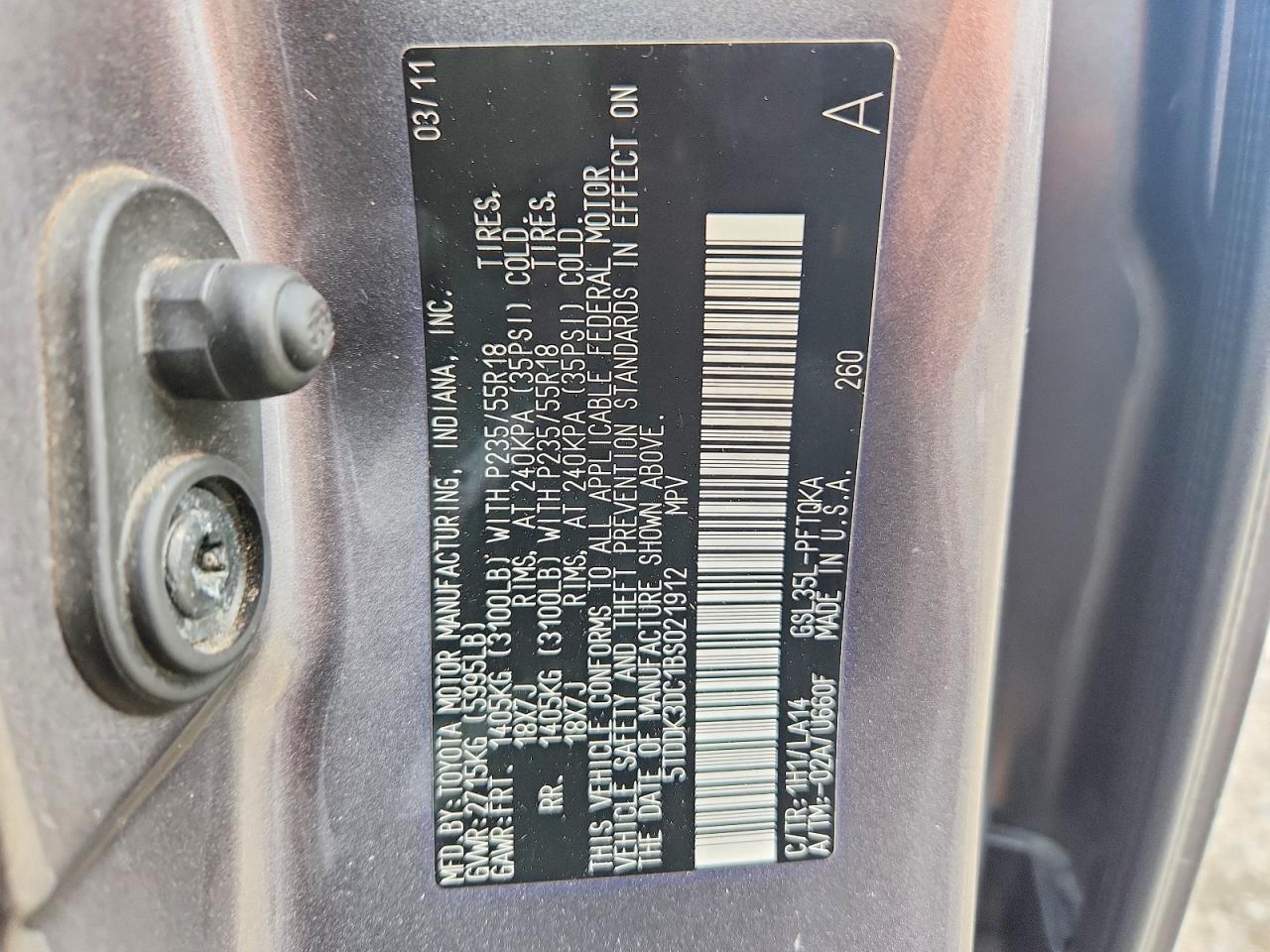 2011 Toyota Sienna Limited 7-passenger Серый vin: 5TDDK3DC1BS021912