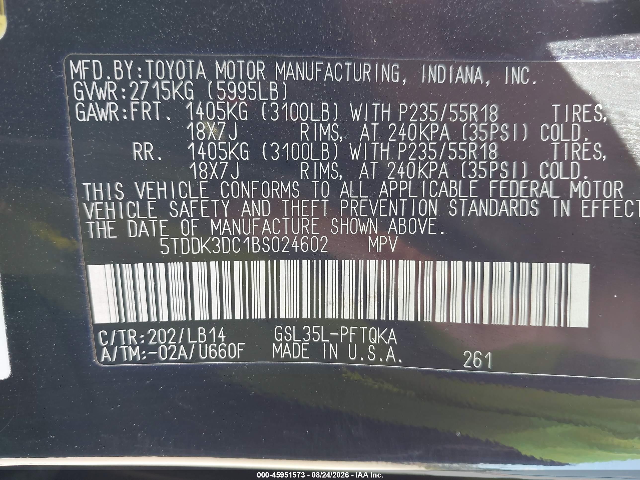 2011 Toyota Sienna Xle Black vin: 5TDDK3DC1BS024602