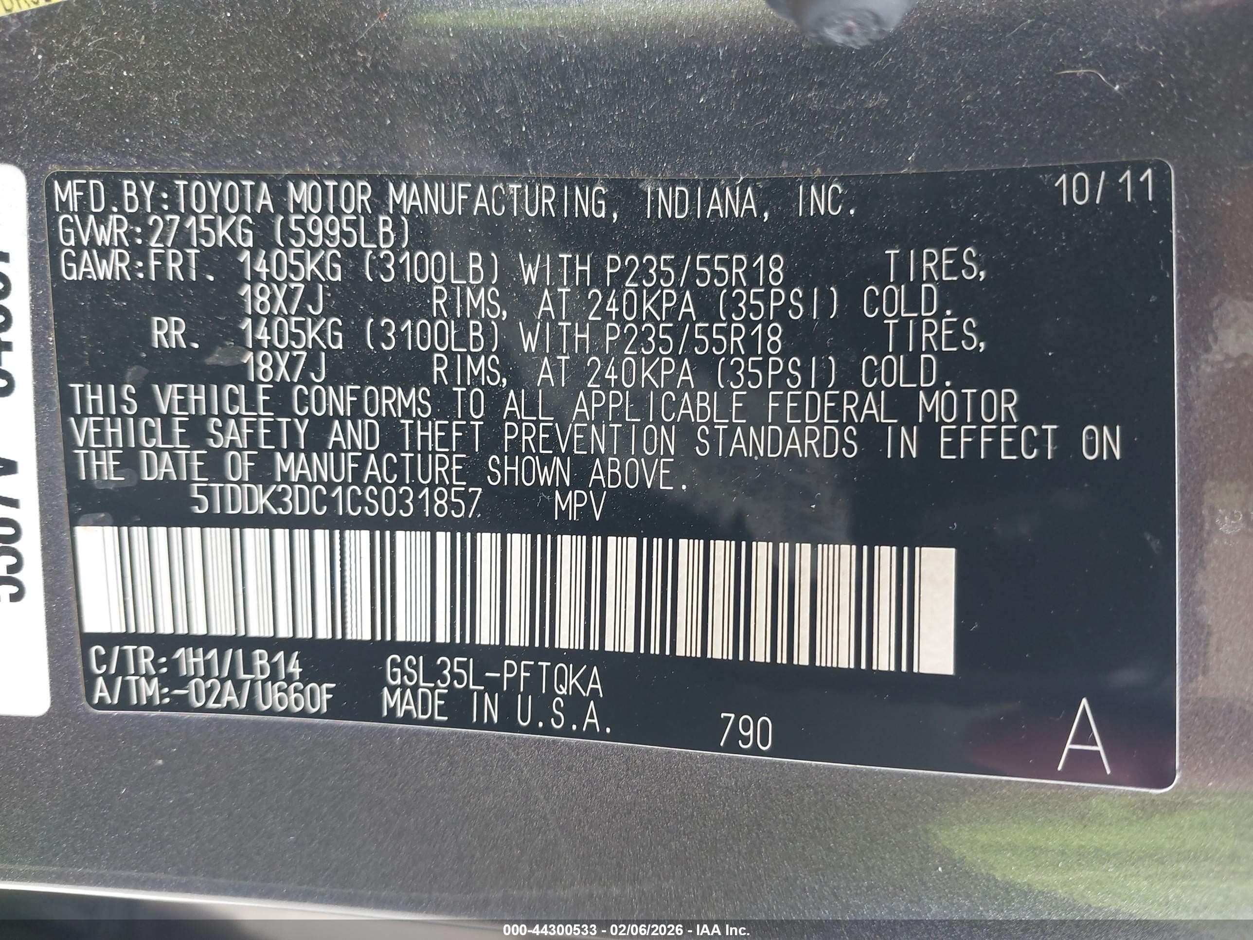 2012 Toyota Sienna Xle 7 Passenger Gray vin: 5TDDK3DC1CS031857