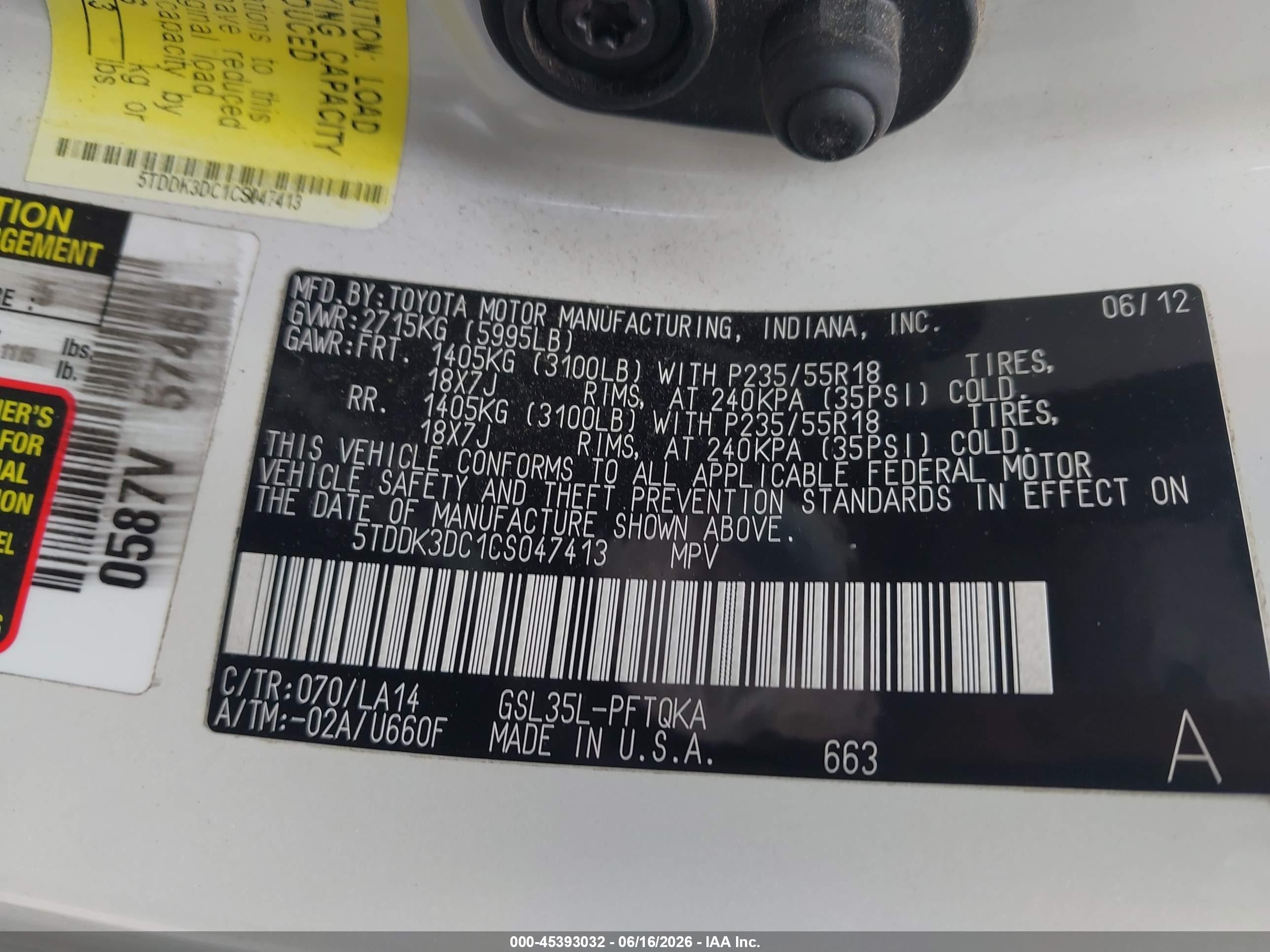 2012 Toyota Sienna Limited 7 Passenger White vin: 5TDDK3DC1CS047413