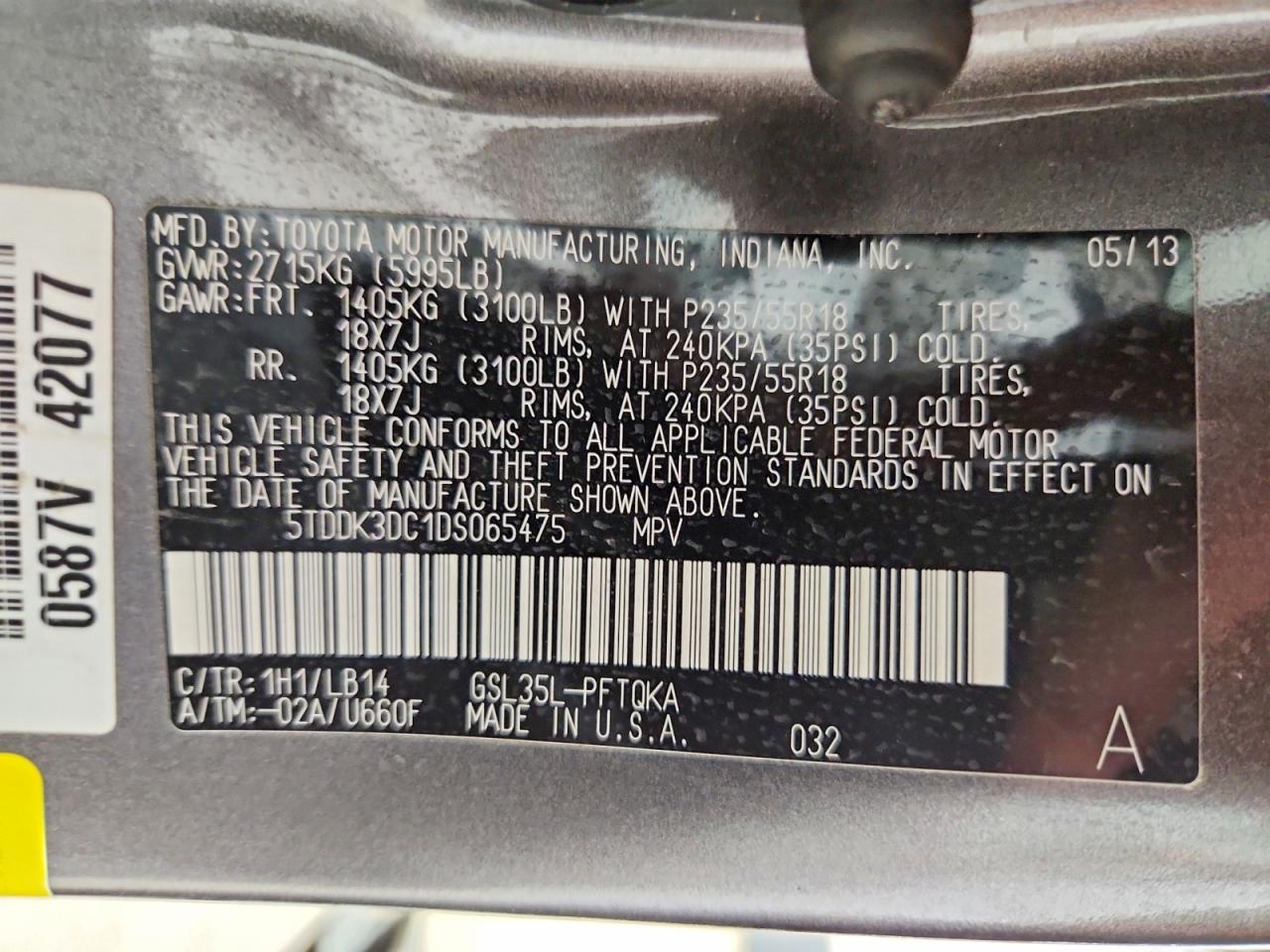 2013 Toyota Sienna Xle 7-passenger Серый vin: 5TDDK3DC1DS065475