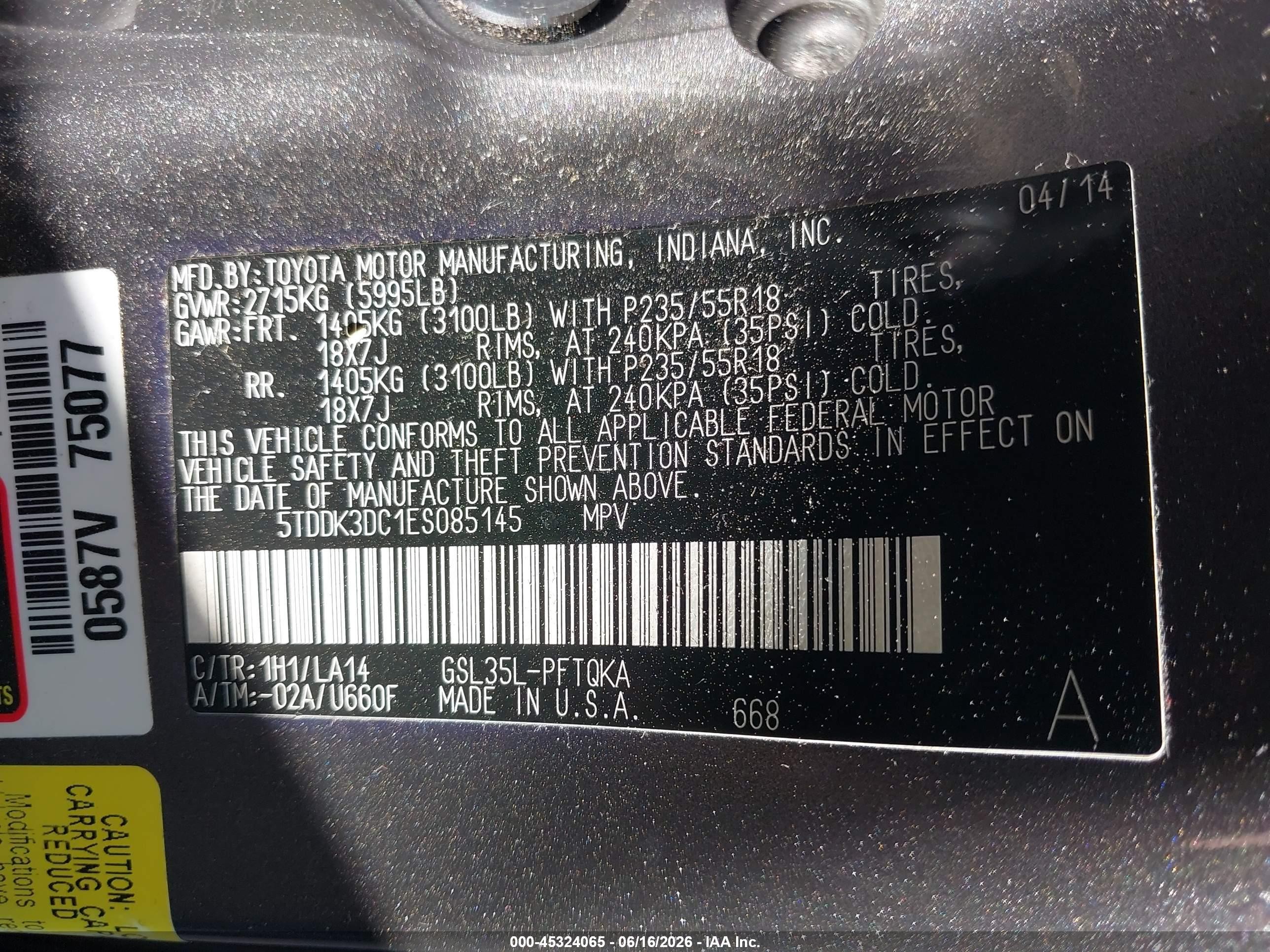 2014 Toyota Sienna Limited 7 Passenger Gray vin: 5TDDK3DC1ES085145