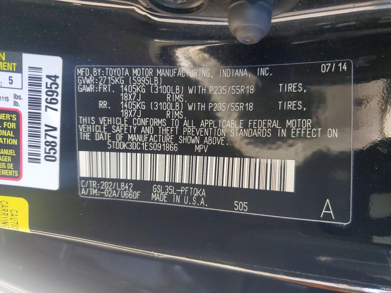 2014 Toyota Sienna Xle 7-passenger Black vin: 5TDDK3DC1ES091866