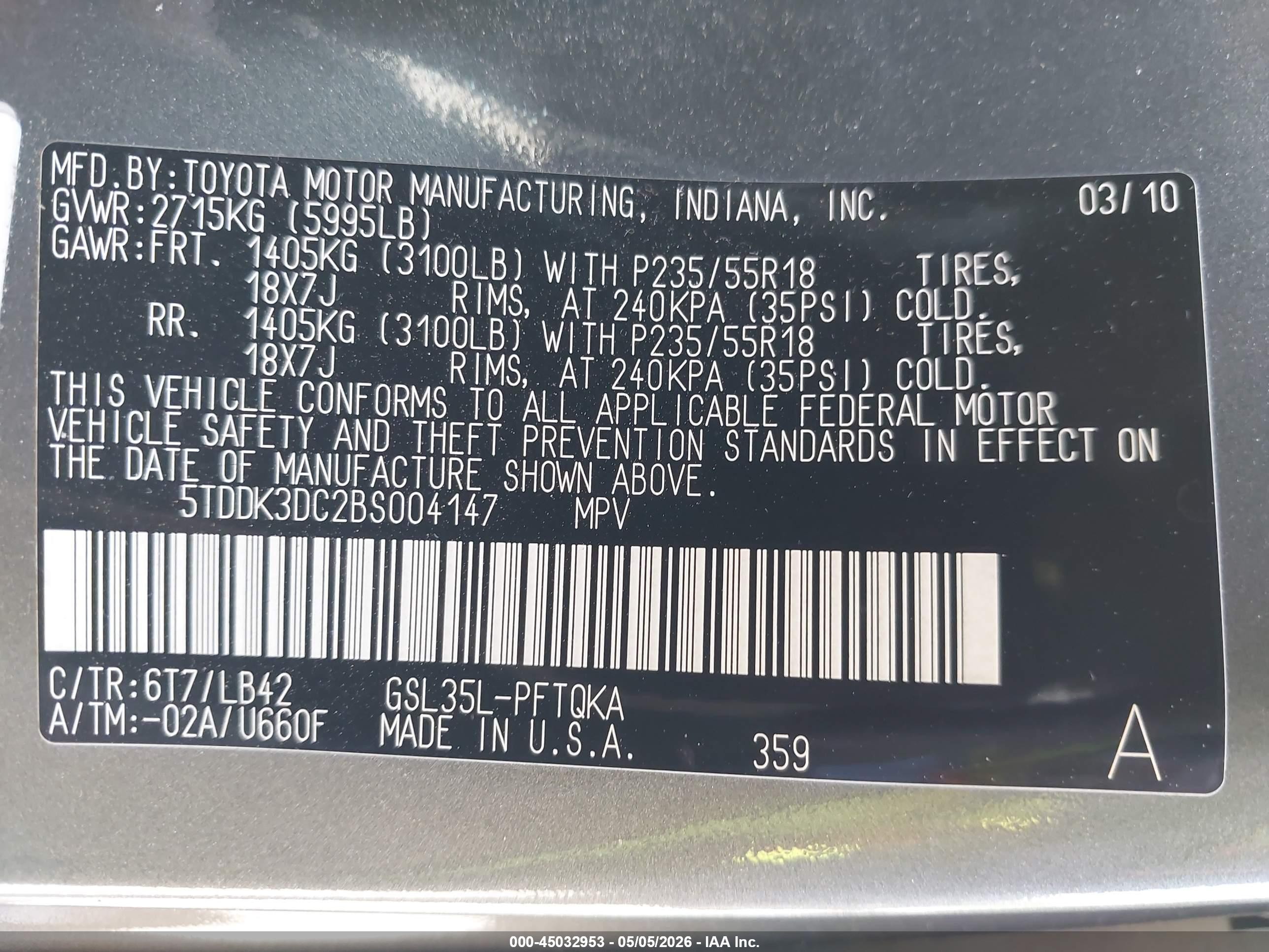 2011 Toyota Sienna Xle Gray vin: 5TDDK3DC2BS004147