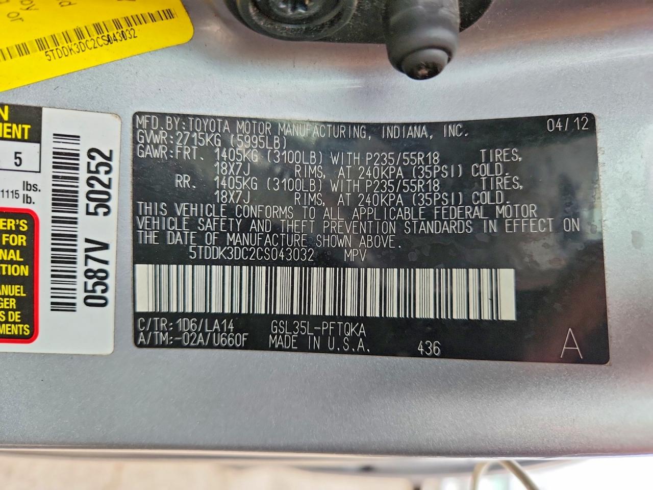 2012 Toyota Sienna Silver vin: 5TDDK3DC2CS043032
