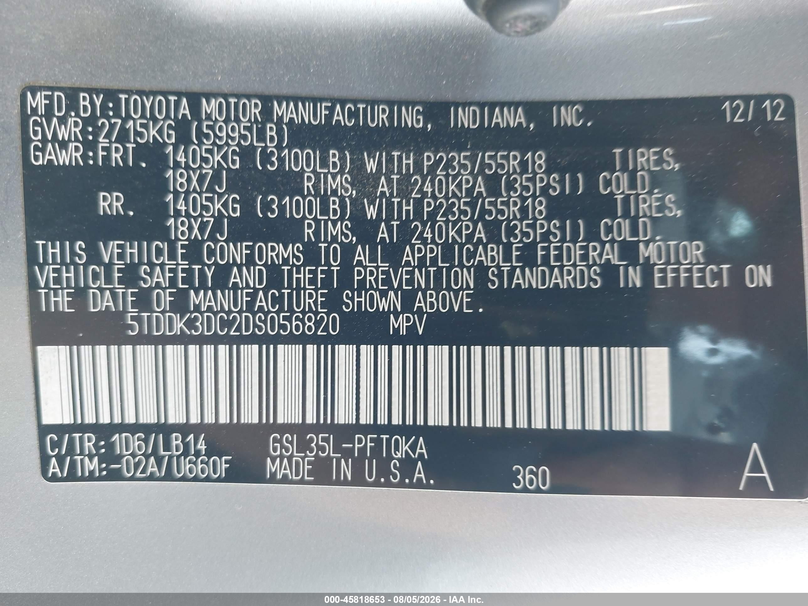 2013 Toyota Sienna Xle 7 Passenger Silver vin: 5TDDK3DC2DS056820