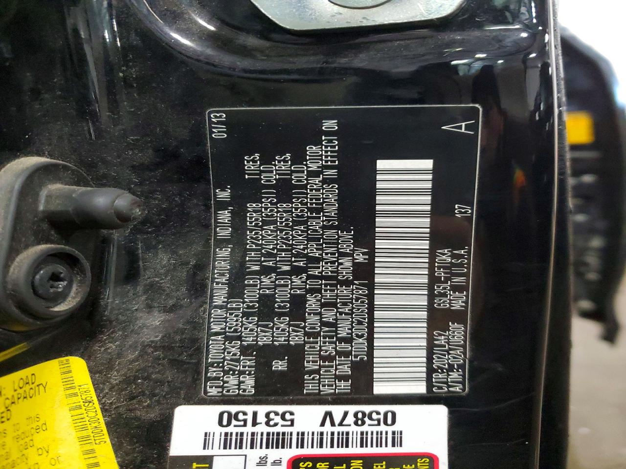 2013 Toyota Sienna Limited 7-passenger Черный vin: 5TDDK3DC2DS057871