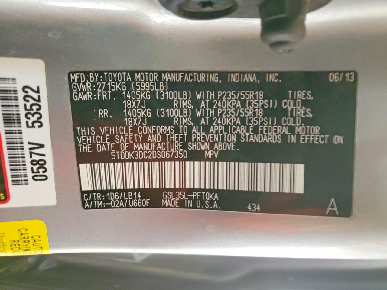 2013 Toyota Sienna Xle 7-passenger Gray vin: 5TDDK3DC2DS067350