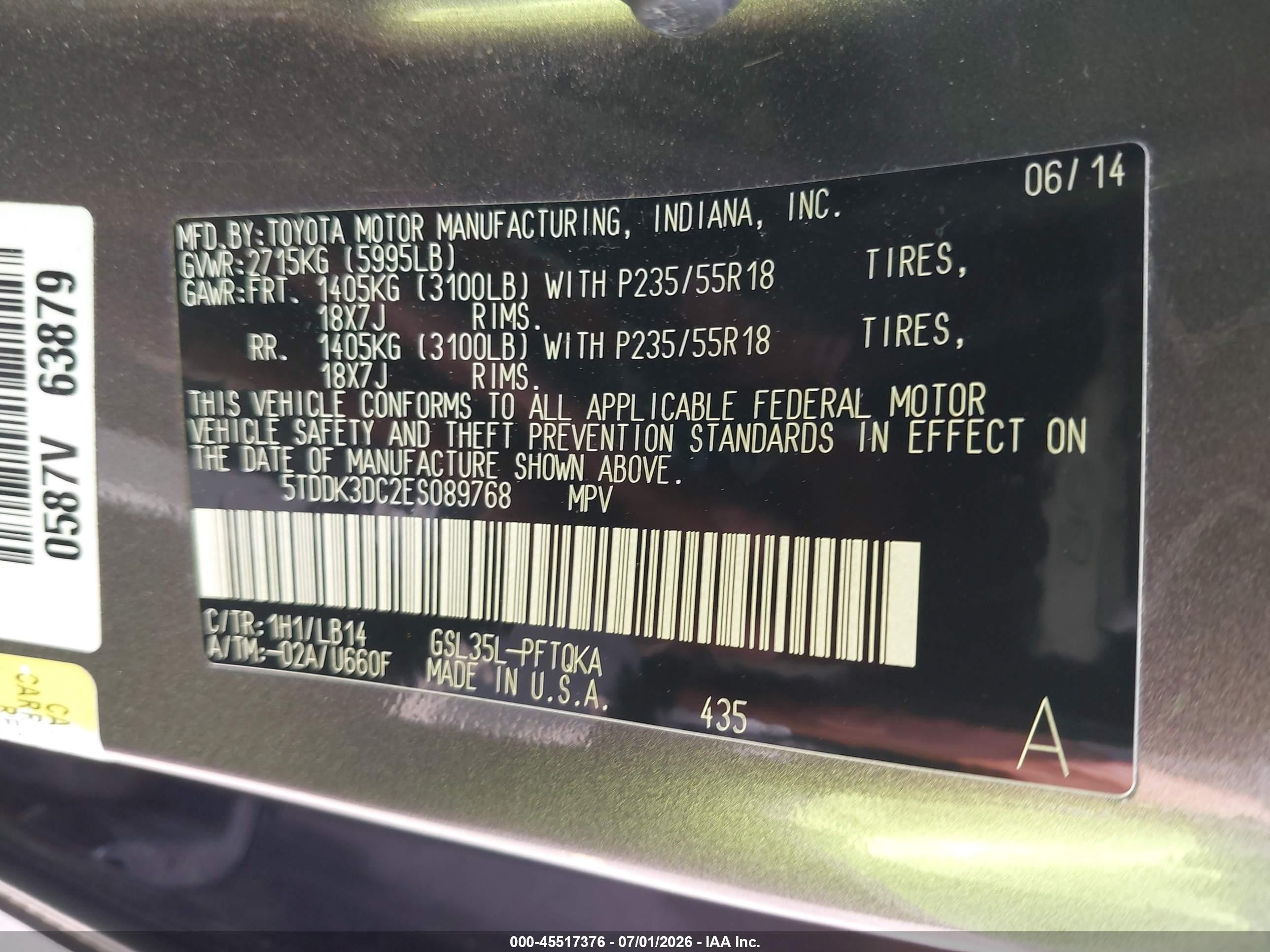 2014 Toyota Sienna Xle 7 Passenger Gray vin: 5TDDK3DC2ES089768