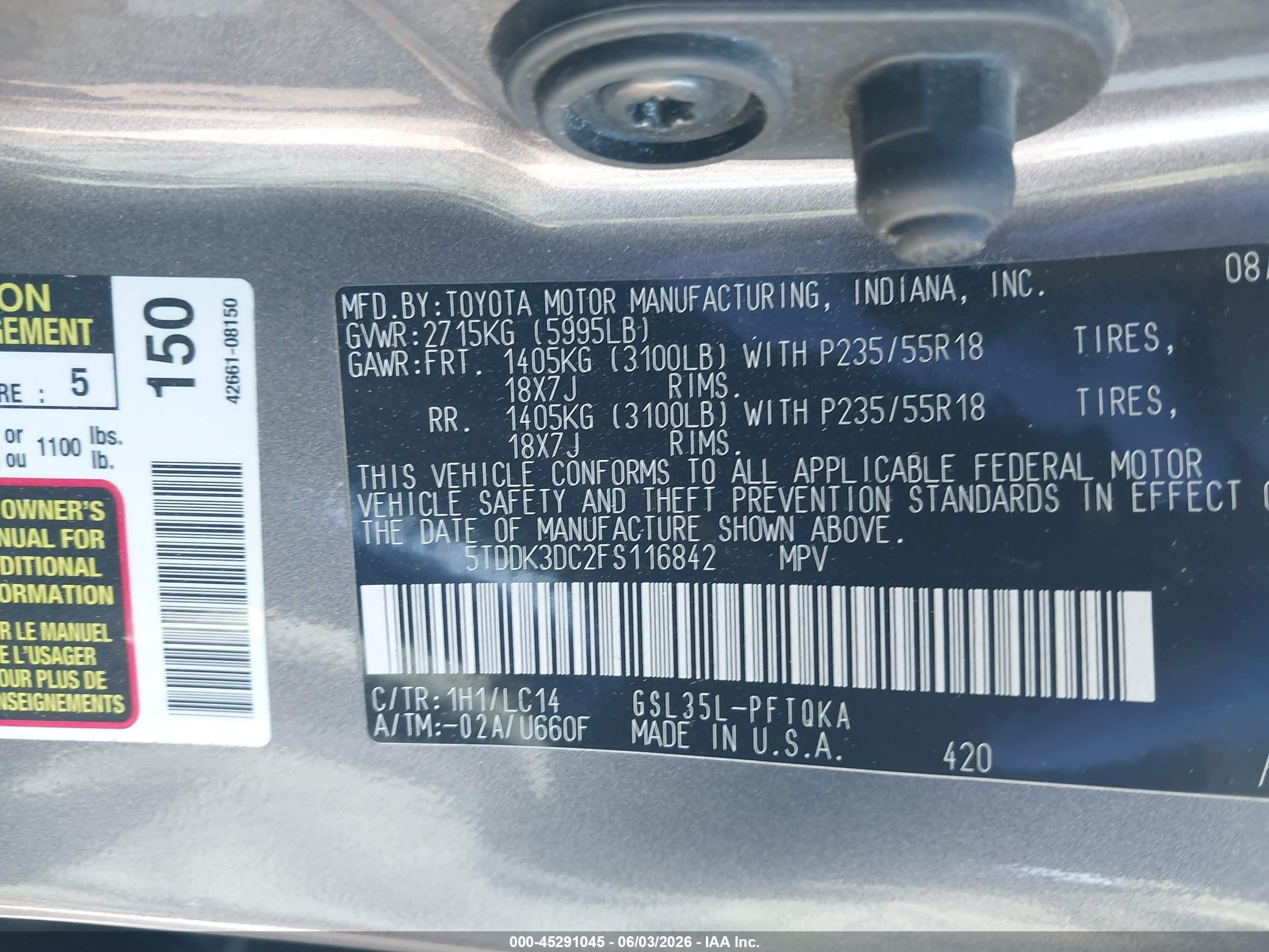 2015 Toyota Sienna Xle Premium 7 Passenger Gray vin: 5TDDK3DC2FS116842