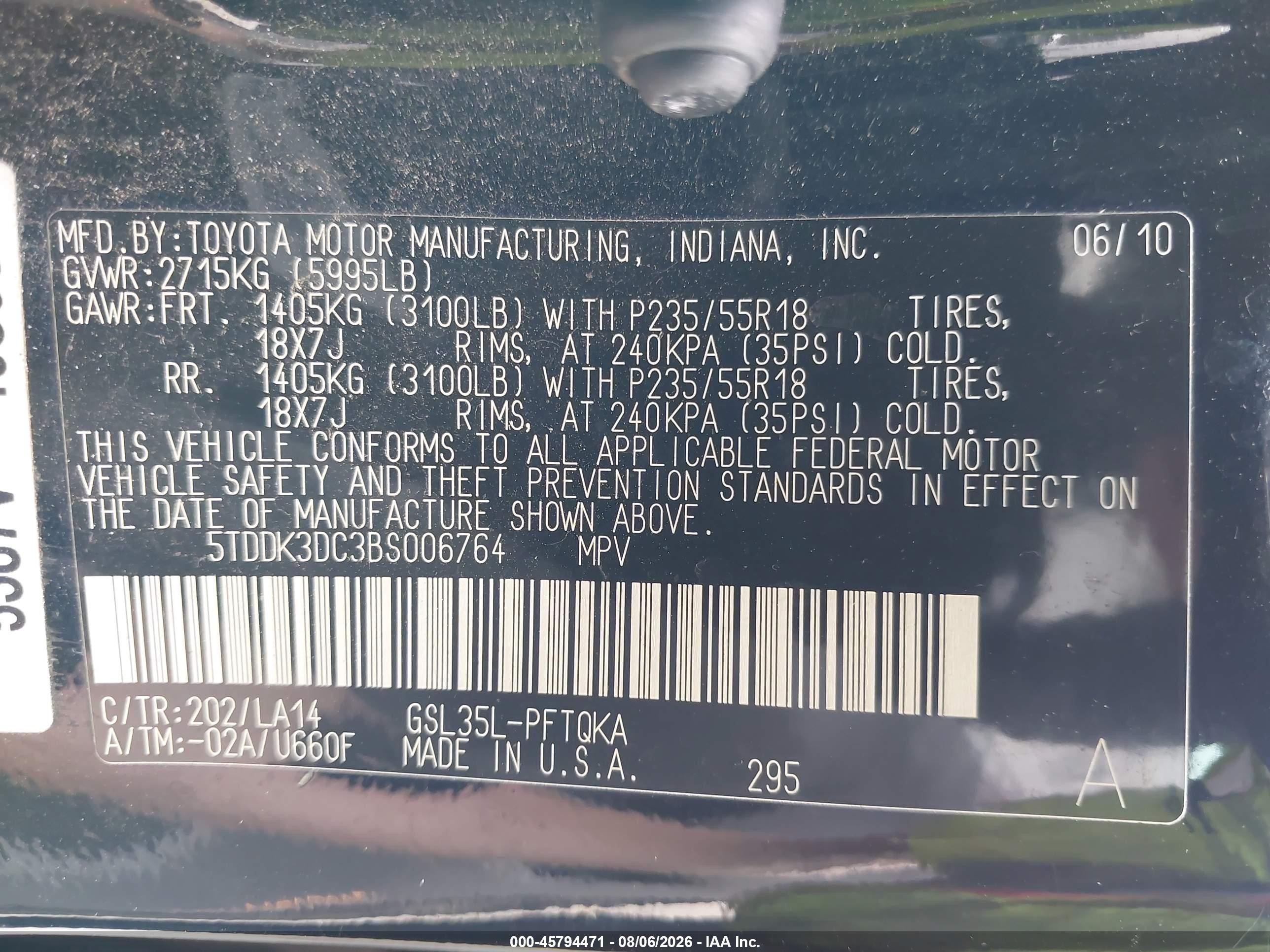 2011 Toyota Sienna Limited Black vin: 5TDDK3DC3BS006764