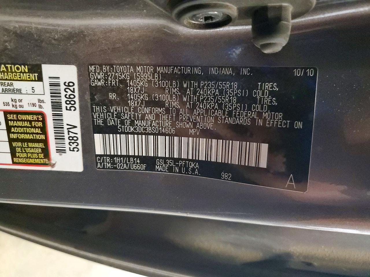 2011 Toyota Sienna Xle 7-passenger Gray vin: 5TDDK3DC3BS014606