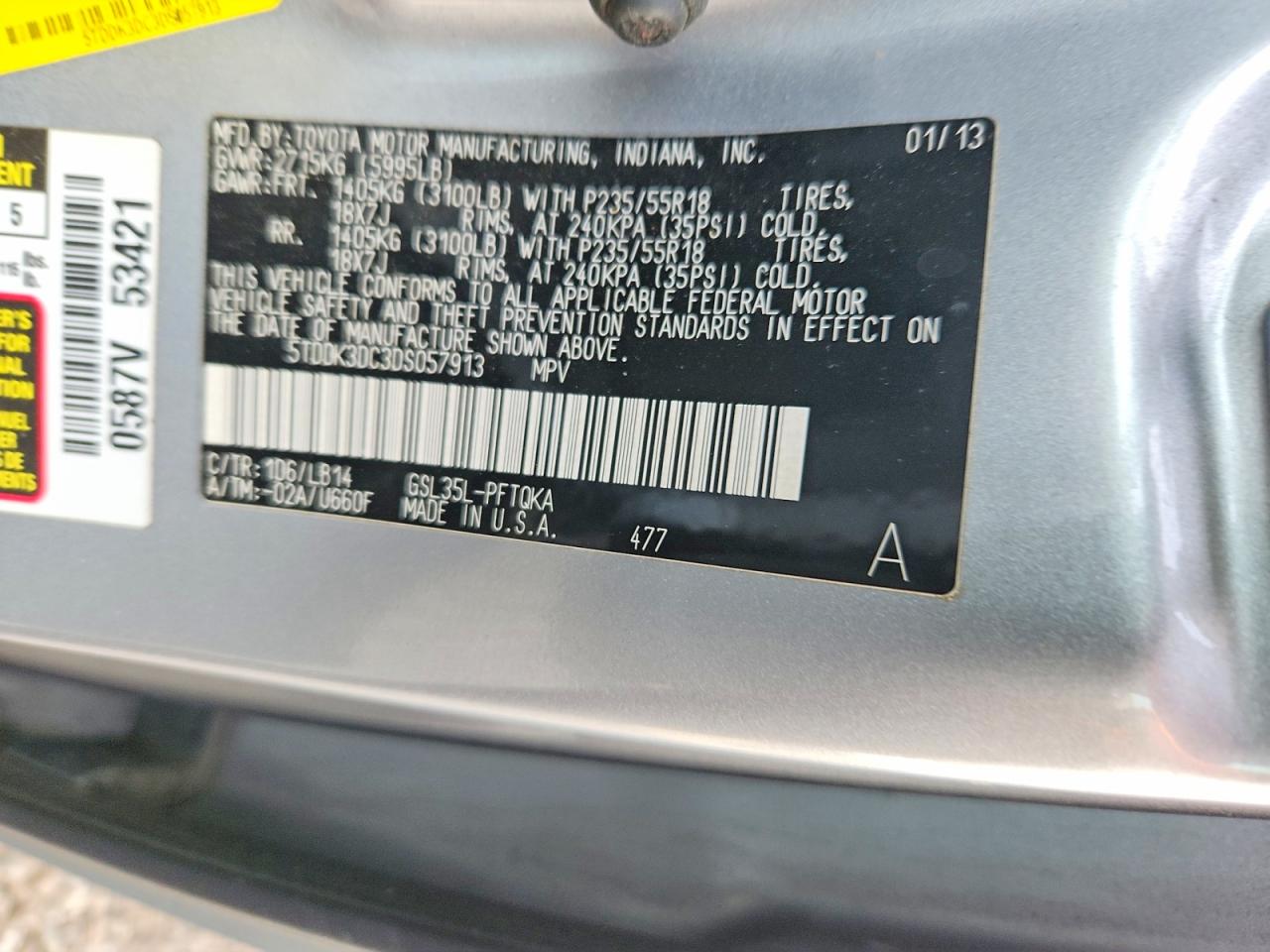 2013 Toyota Sienna Xle 7-passenger Серебряный vin: 5TDDK3DC3DS057913