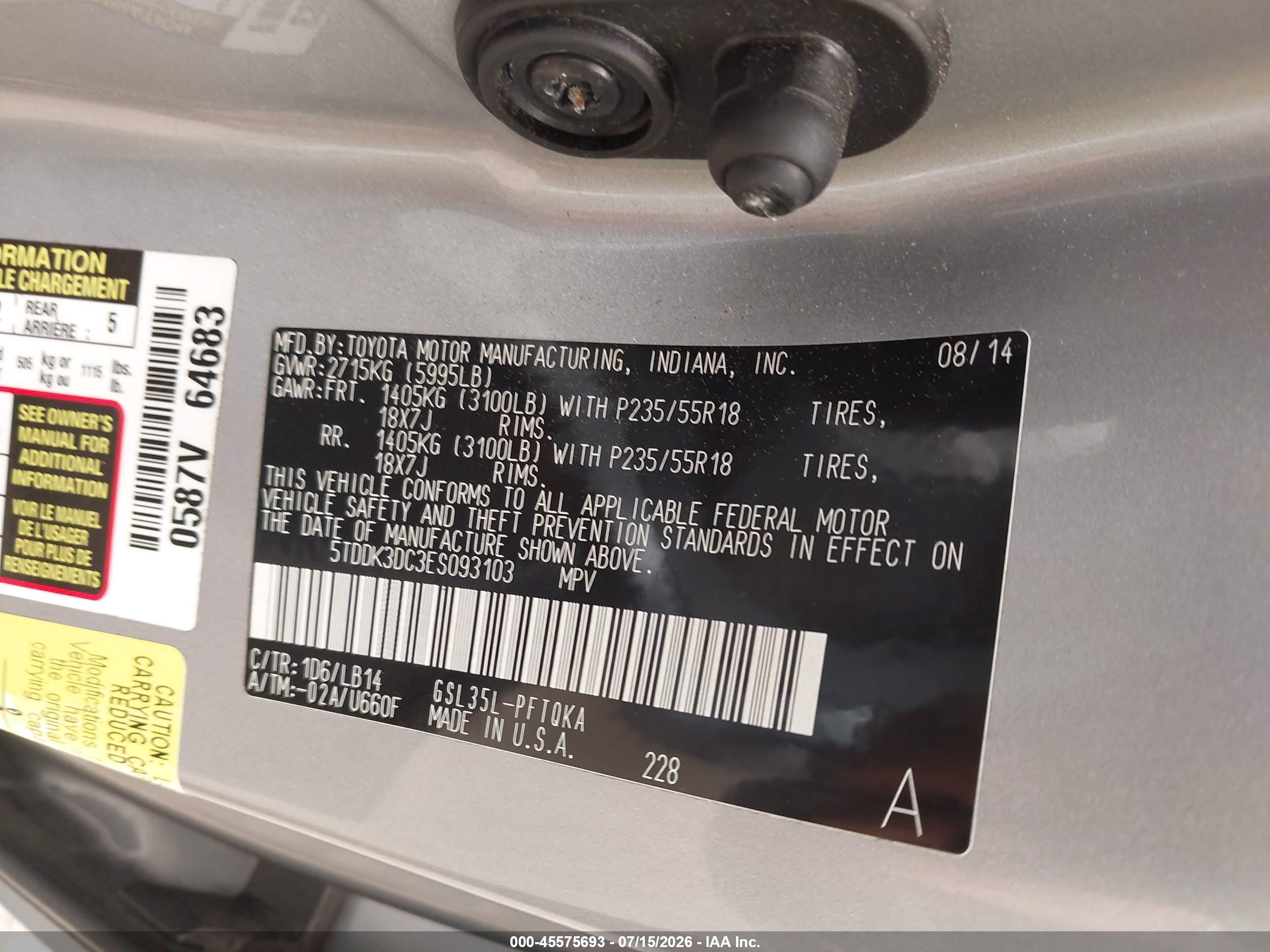 2014 Toyota Sienna Xle 7 Passenger Silver vin: 5TDDK3DC3ES093103