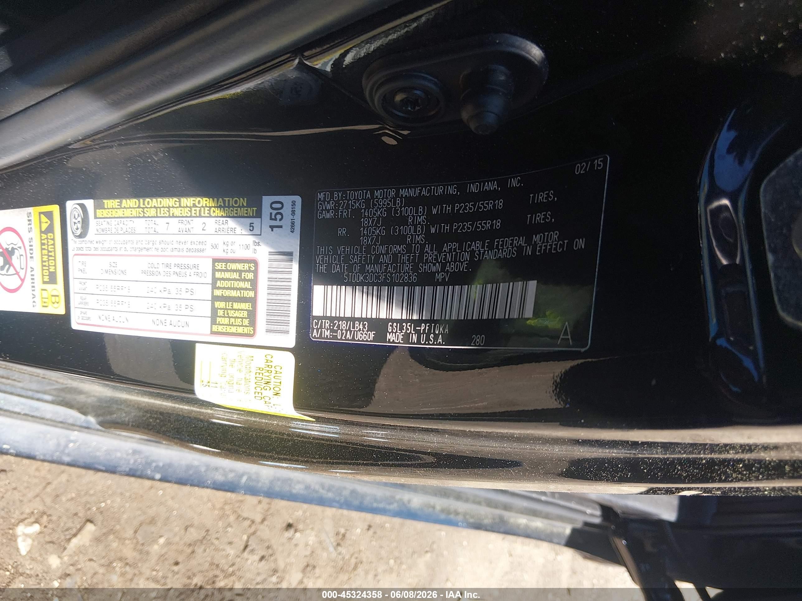 2015 Toyota Sienna Limited Premium 7 Passenger Black vin: 5TDDK3DC3FS102836
