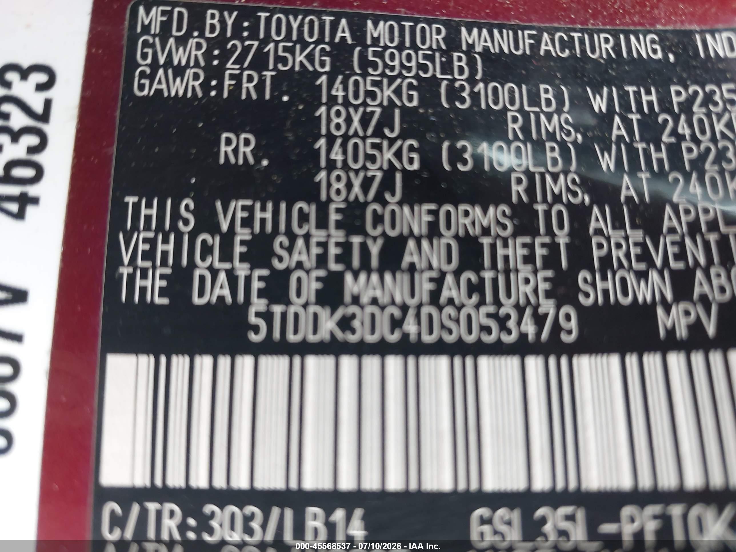 2013 Toyota Sienna Xle 7 Passenger Red vin: 5TDDK3DC4DS053479