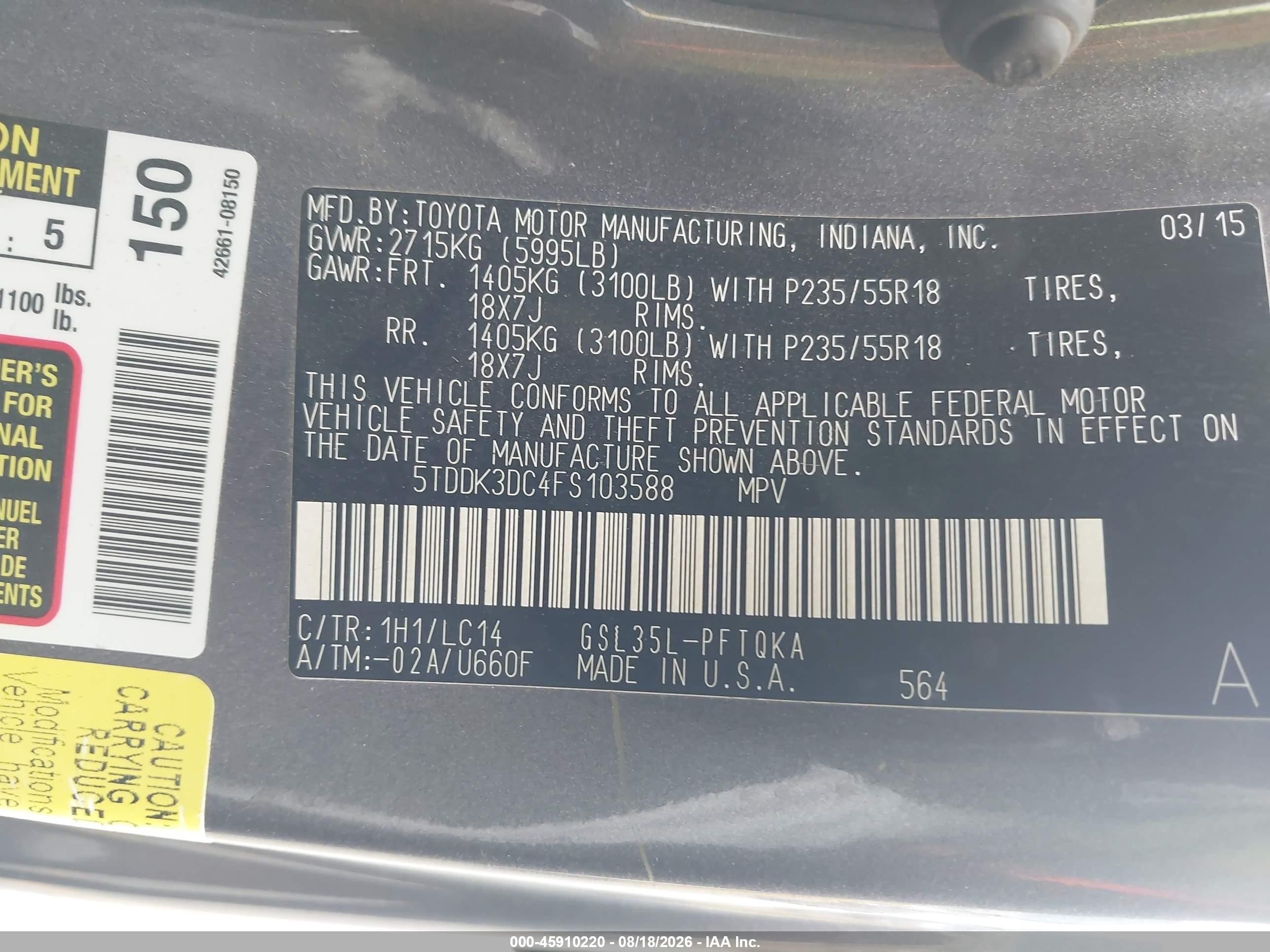 2015 Toyota Sienna Xle Premium 7 Passenger Gray vin: 5TDDK3DC4FS103588