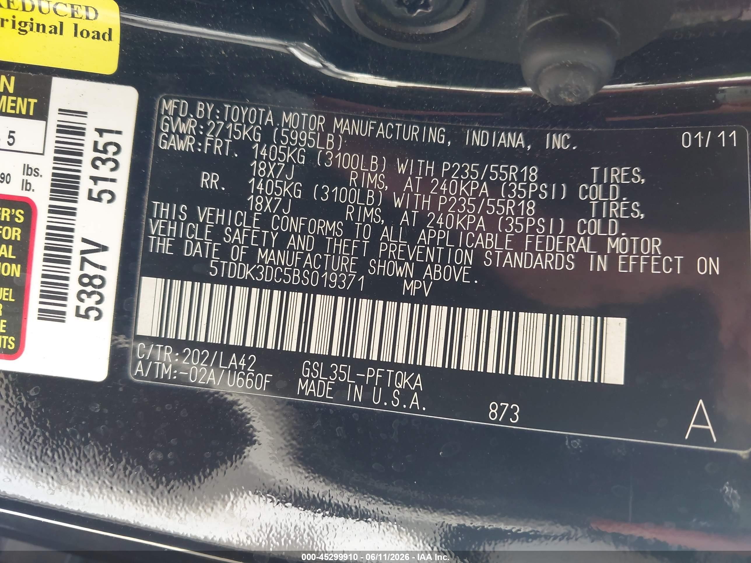 2011 Toyota Sienna Limited Black vin: 5TDDK3DC5BS019371