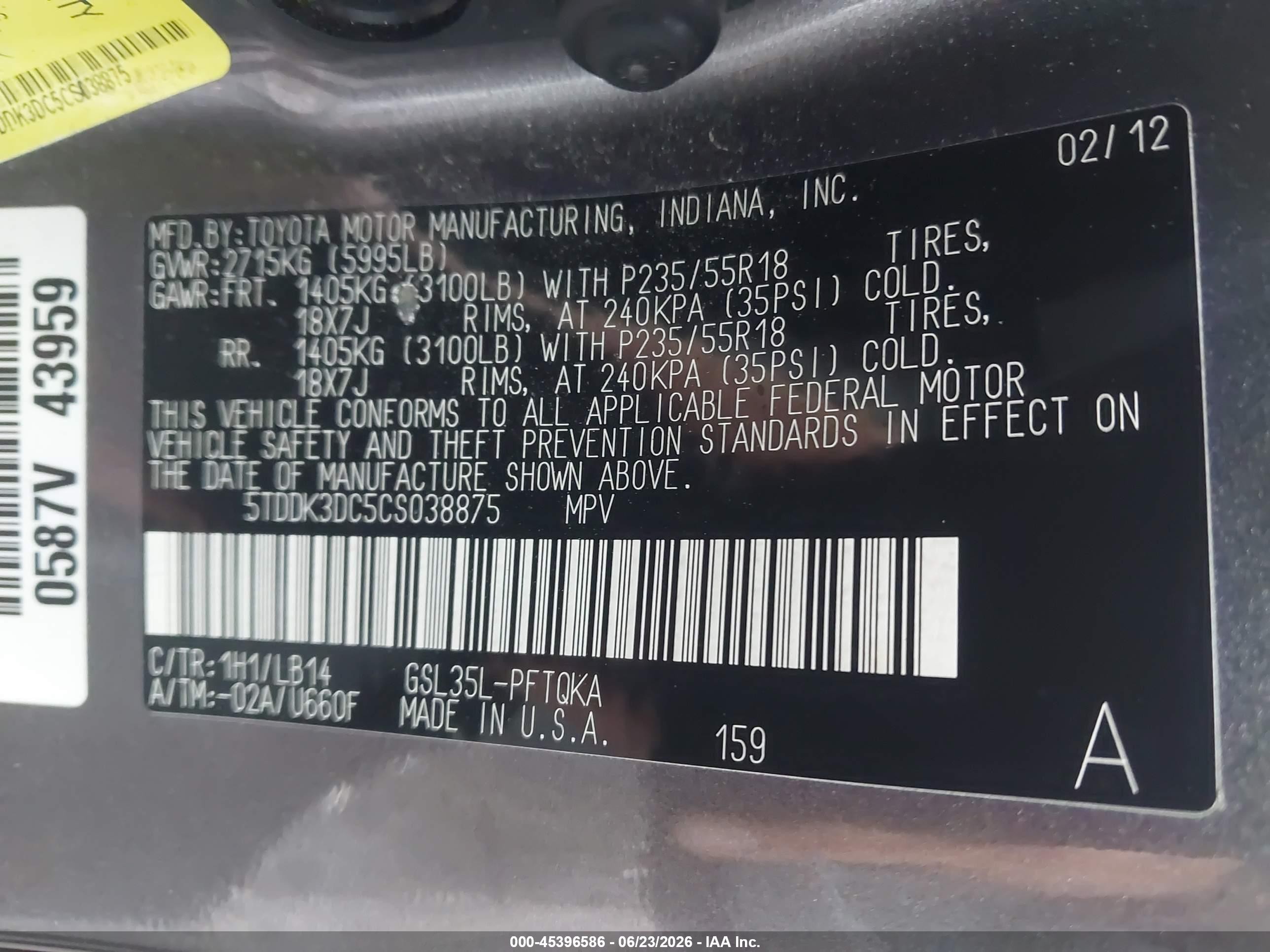 2012 Toyota Sienna Xle 7 Passenger Gray vin: 5TDDK3DC5CS038875