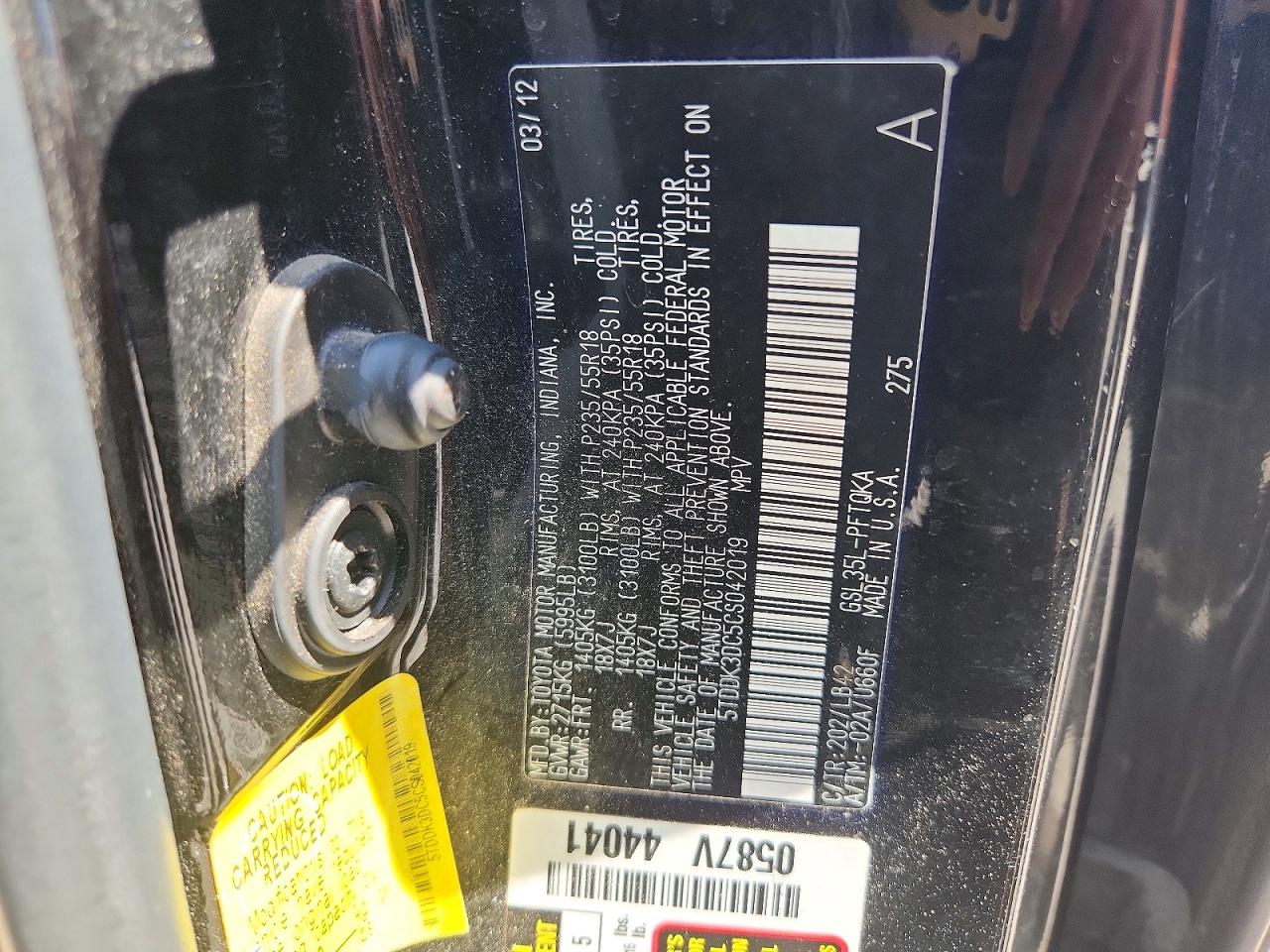 2012 Toyota Sienna Xle 7-passenger Black vin: 5TDDK3DC5CS042019