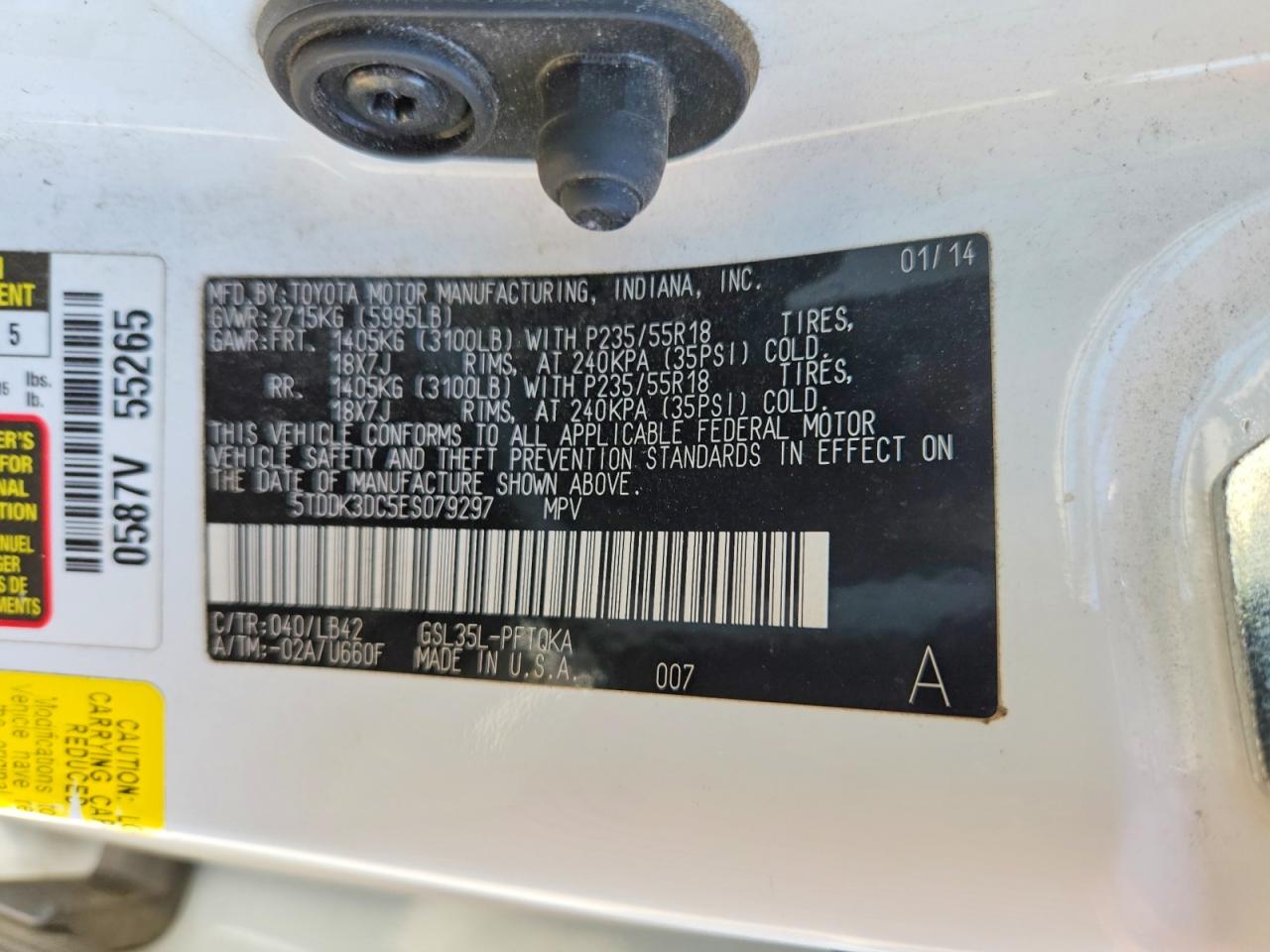 2014 Toyota Sienna Xle 7-passenger White vin: 5TDDK3DC5ES079297
