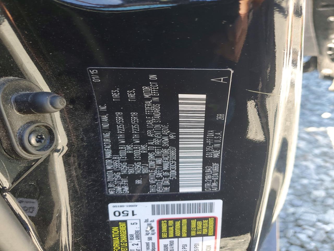 2015 Toyota Sienna Limited Premium 7-passenger Black vin: 5TDDK3DC5FS098837