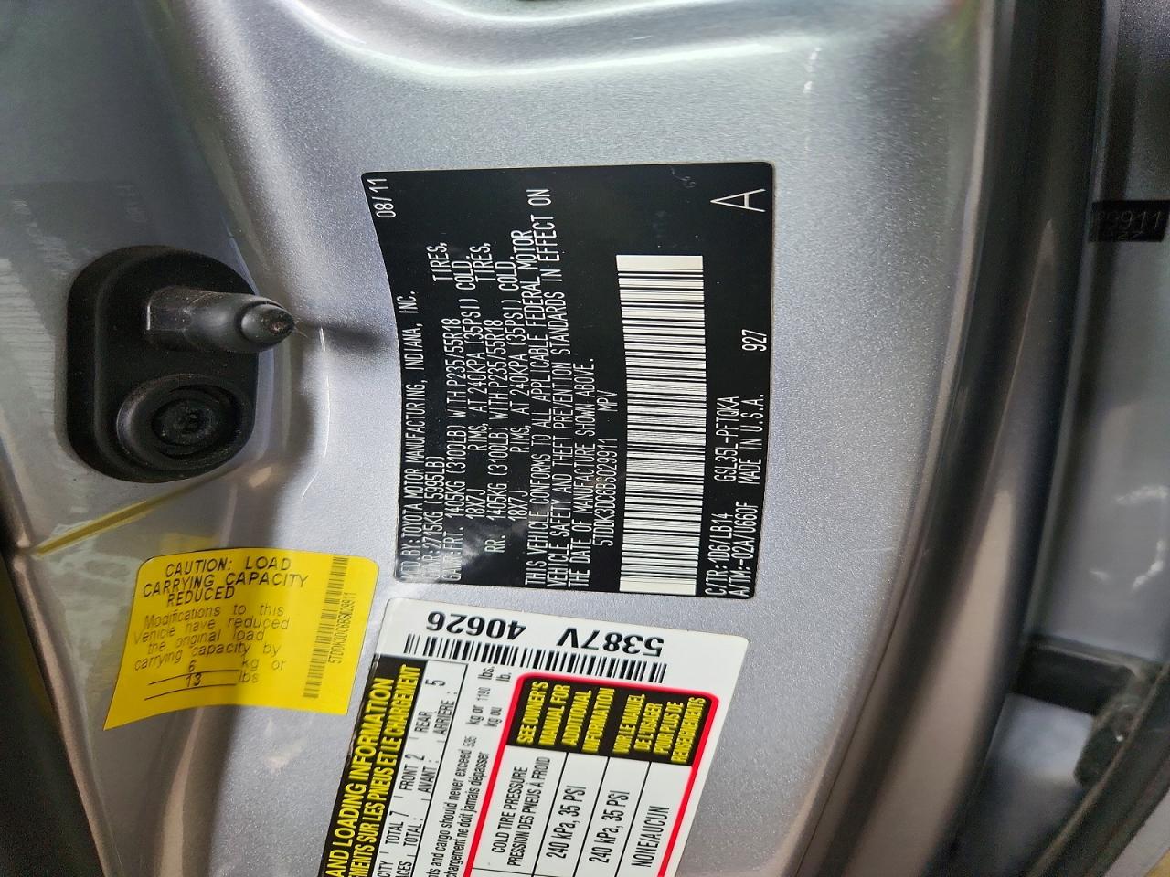 2011 Toyota Sienna Xle 7-passenger Silver vin: 5TDDK3DC6BS029911