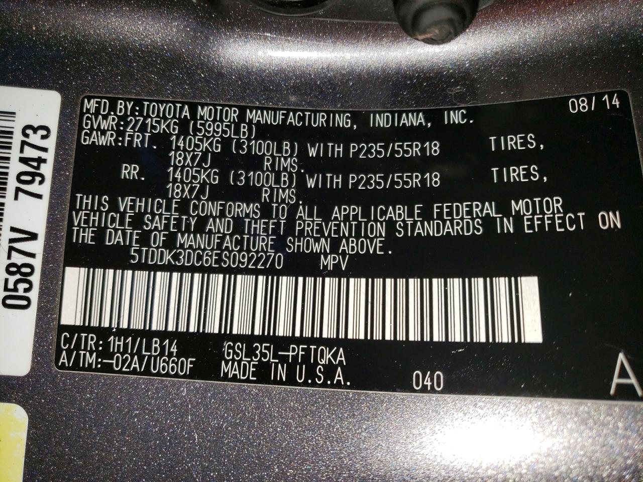2014 Toyota Sienna Xle 7-passenger Gray vin: 5TDDK3DC6ES092270