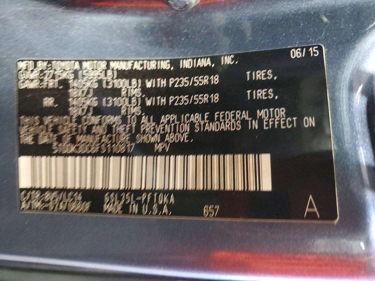2015 Toyota Sienna Xle 7-passenger Blue vin: 5TDDK3DC6FS110817