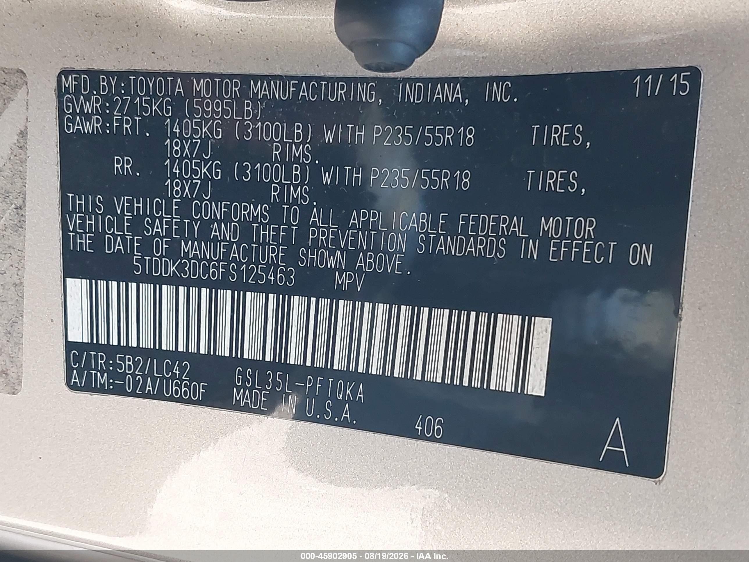 2015 Toyota Sienna Xle 7 Passenger Beige vin: 5TDDK3DC6FS125463