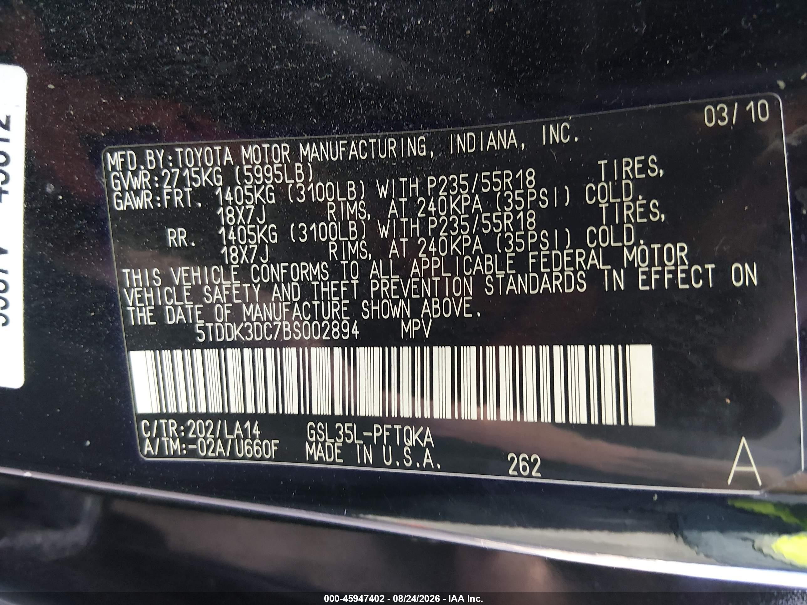 2011 Toyota Sienna Limited Black vin: 5TDDK3DC7BS002894