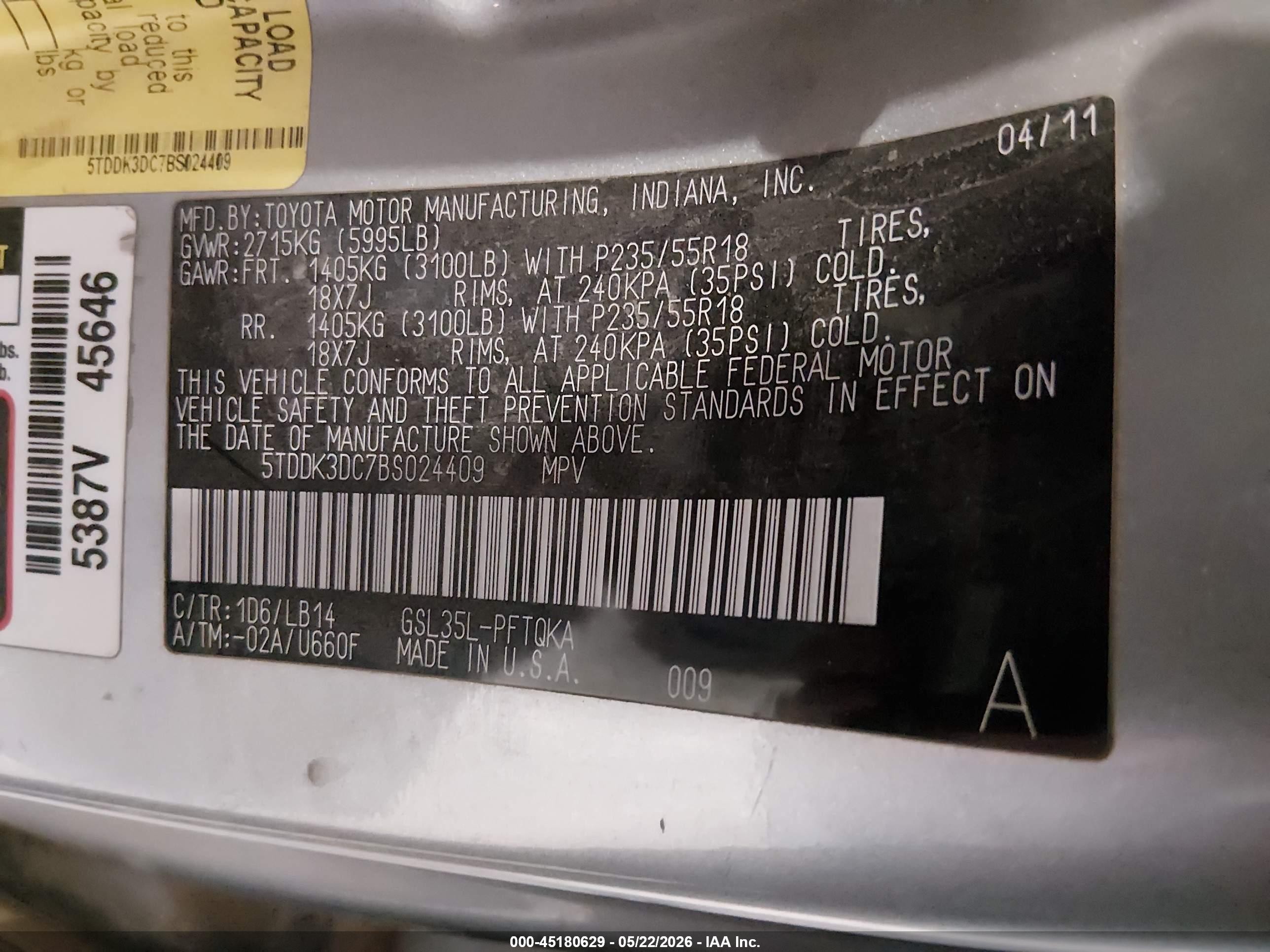 2011 Toyota Sienna Xle Silver vin: 5TDDK3DC7BS024409