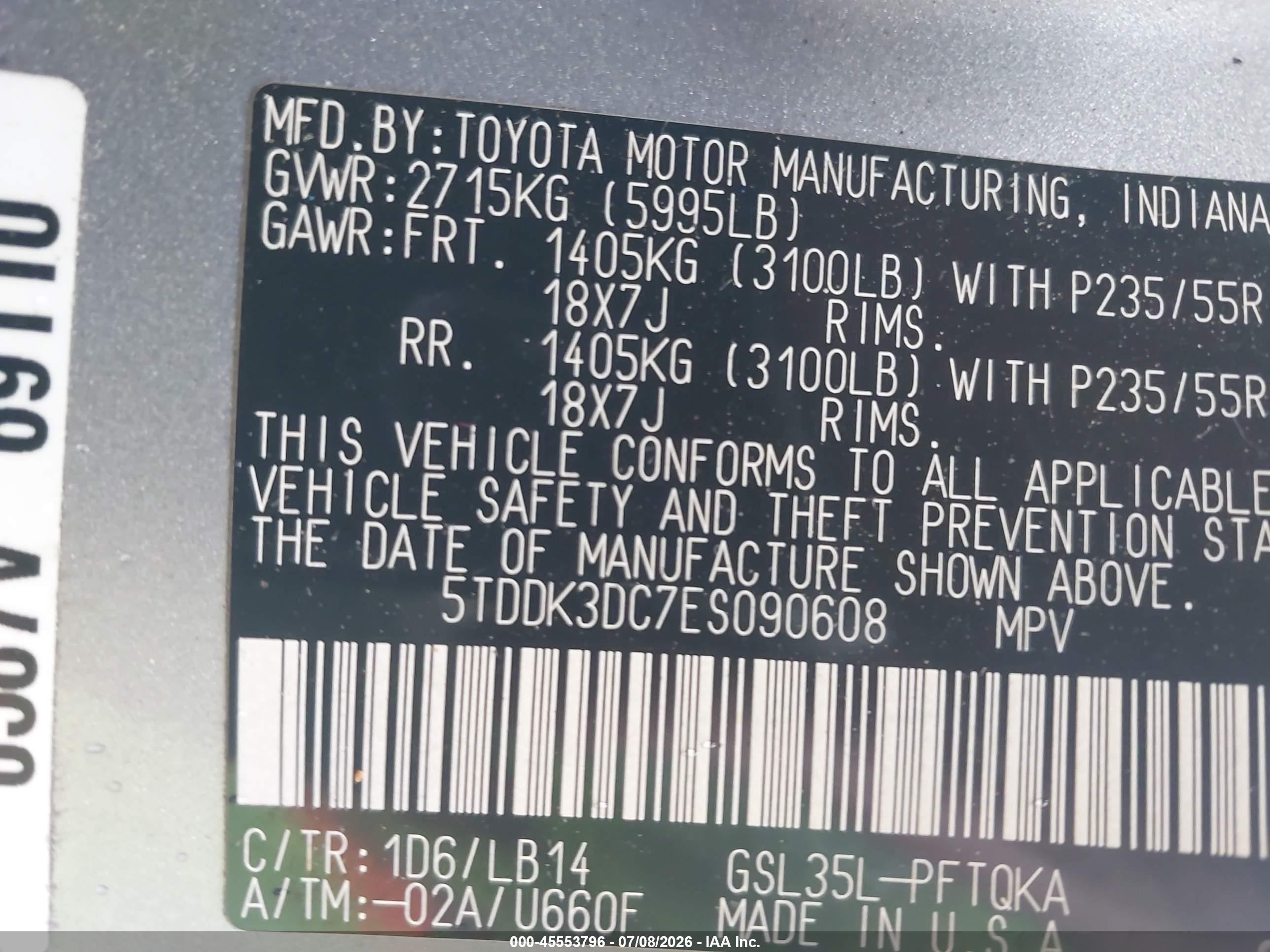 2014 Toyota Sienna Xle 7 Passenger Gray vin: 5TDDK3DC7ES090608