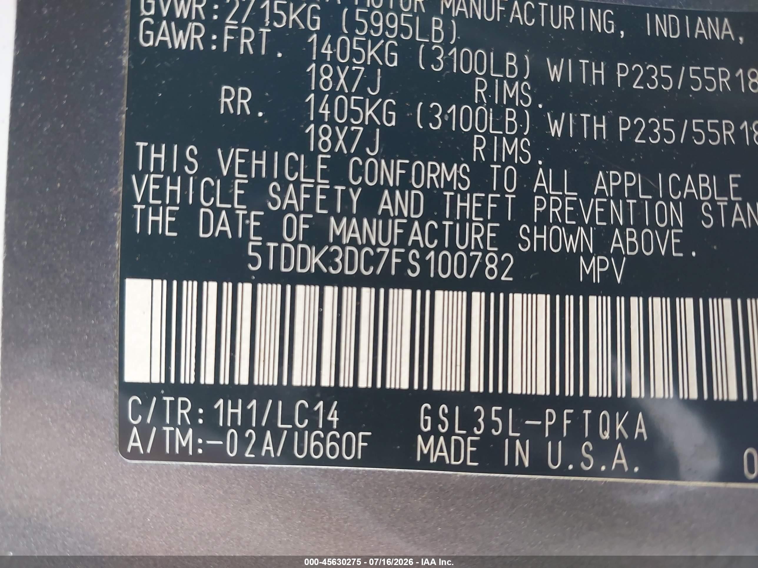 2015 Toyota Sienna Xle Premium 7 Passenger Gray vin: 5TDDK3DC7FS100782