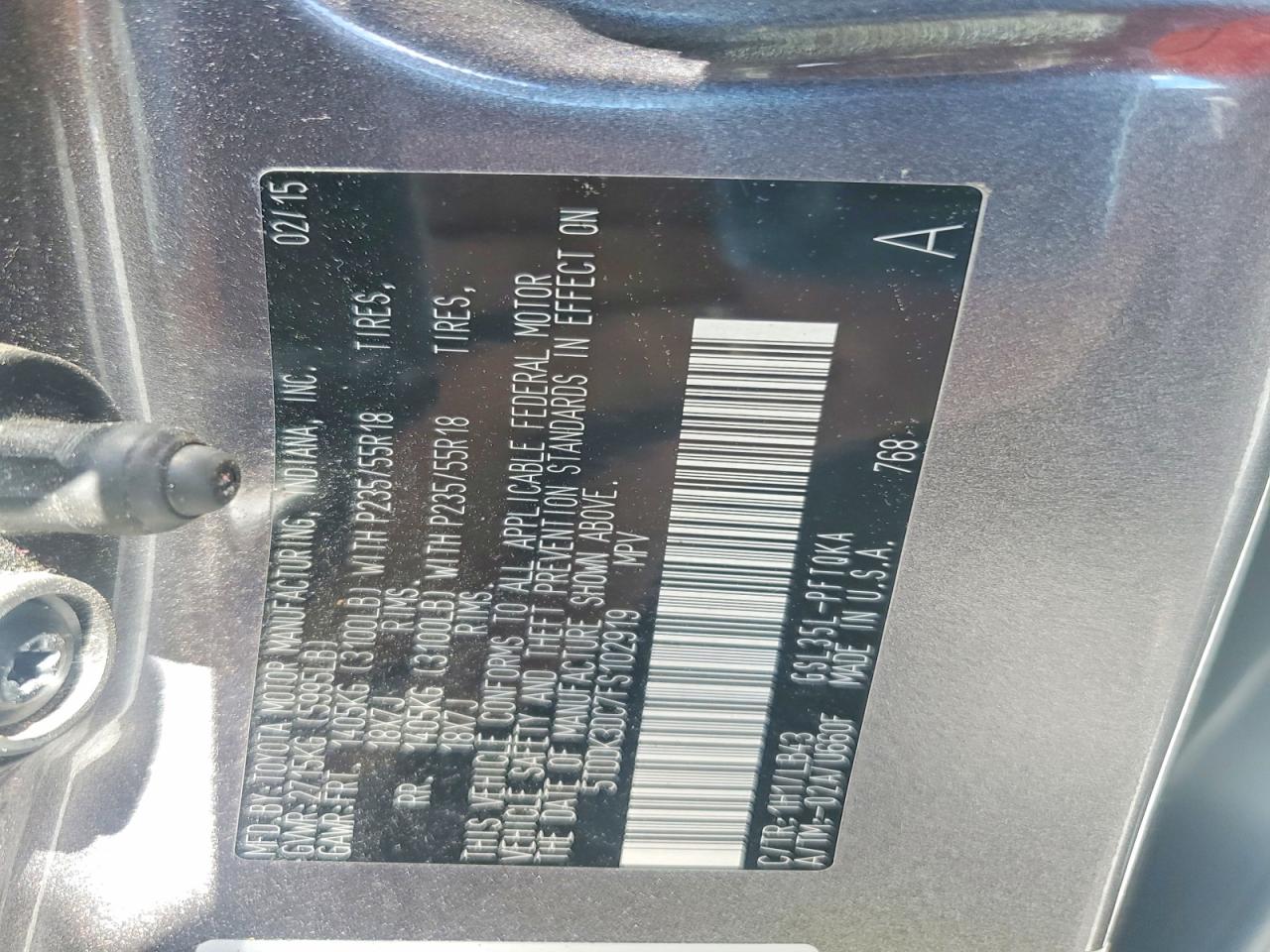 2015 Toyota Sienna Limited Premium 7-passenger Серый vin: 5TDDK3DC7FS102919