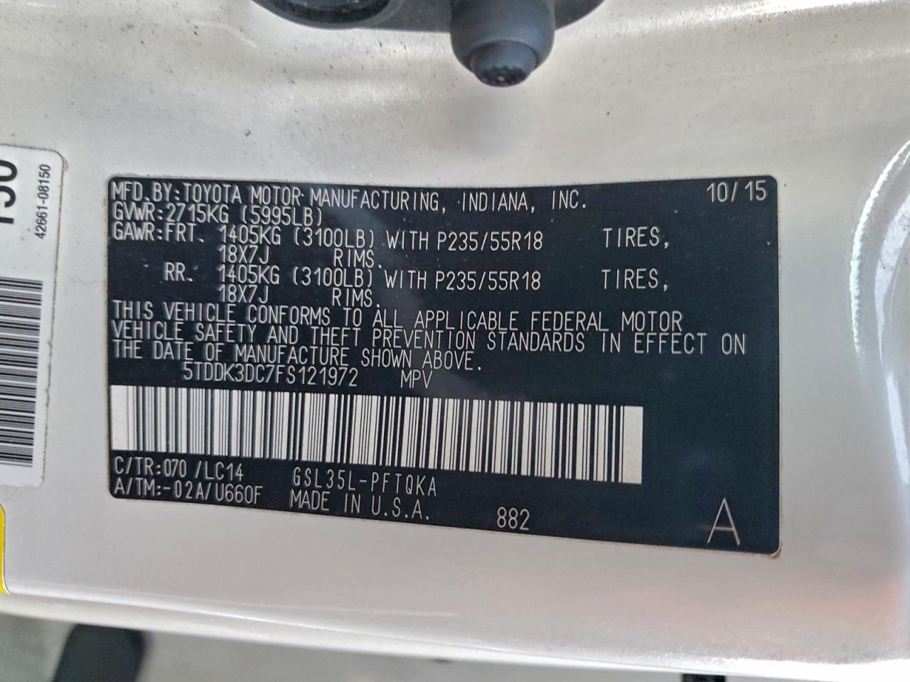 2015 Toyota Sienna Xle Белый vin: 5TDDK3DC7FS121972