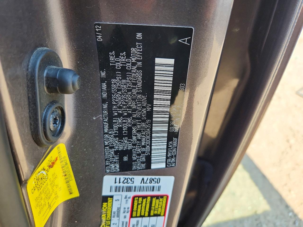 2012 Toyota Sienna Limited 7-passenger Gray vin: 5TDDK3DC8CS043519