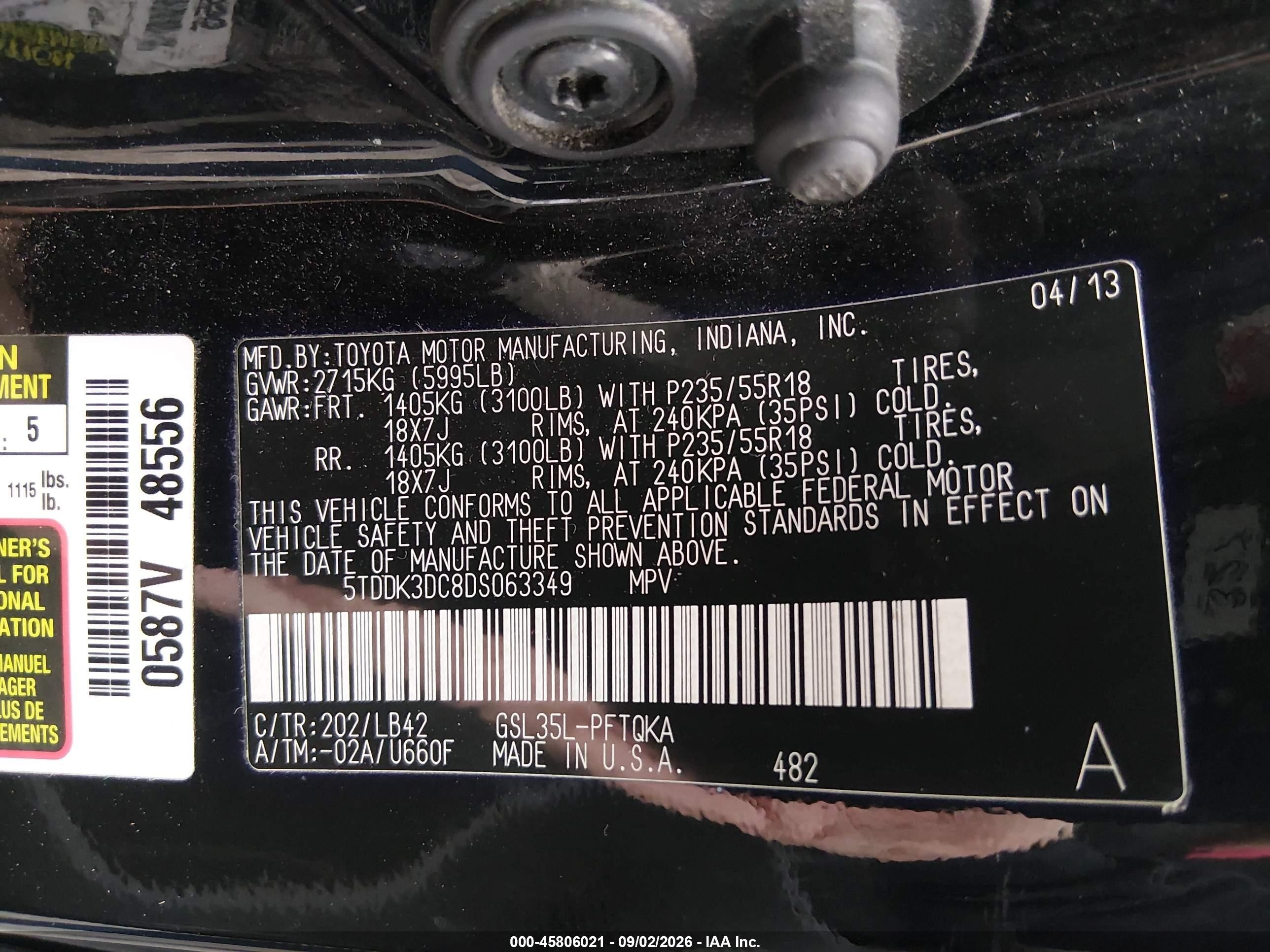 2013 Toyota Sienna Xle 7 Passenger Черный vin: 5TDDK3DC8DS063349