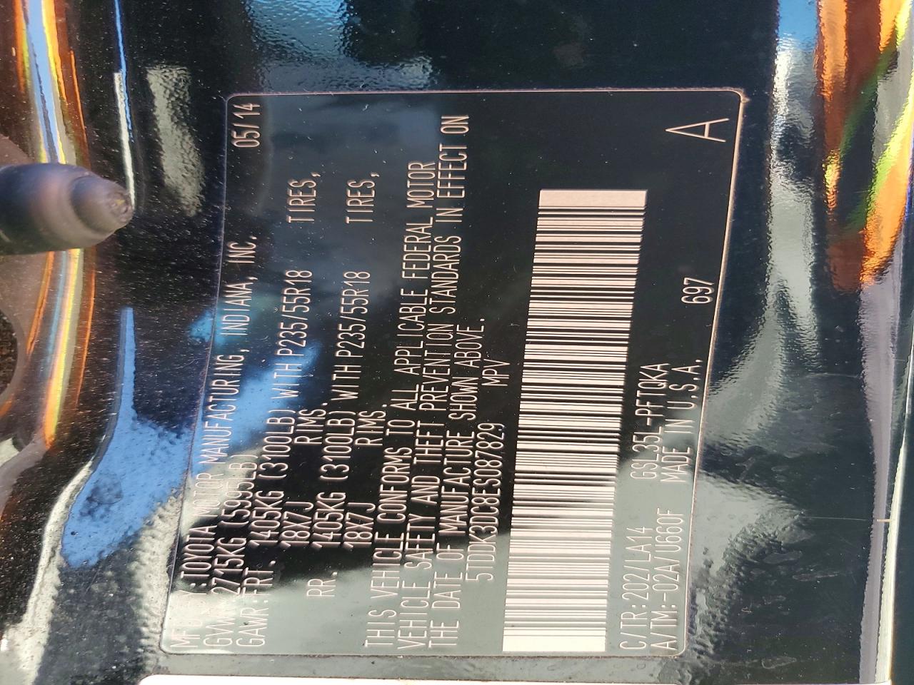 2014 Toyota Sienna Limited 7-passenger Black vin: 5TDDK3DC8ES087829