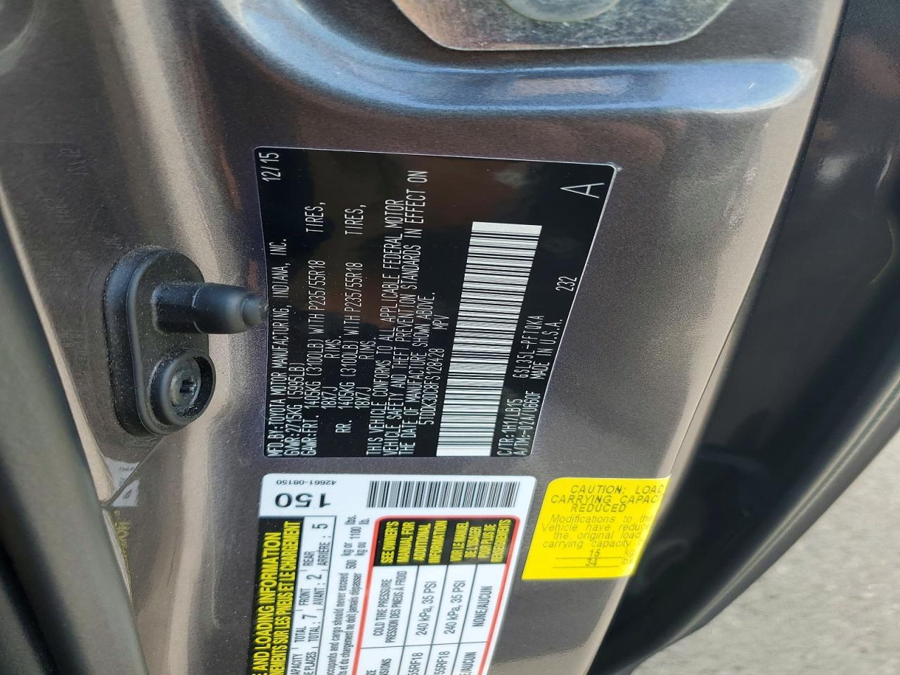 2015 Toyota Sienna Limited 7-passenger Gray vin: 5TDDK3DC8FS128428