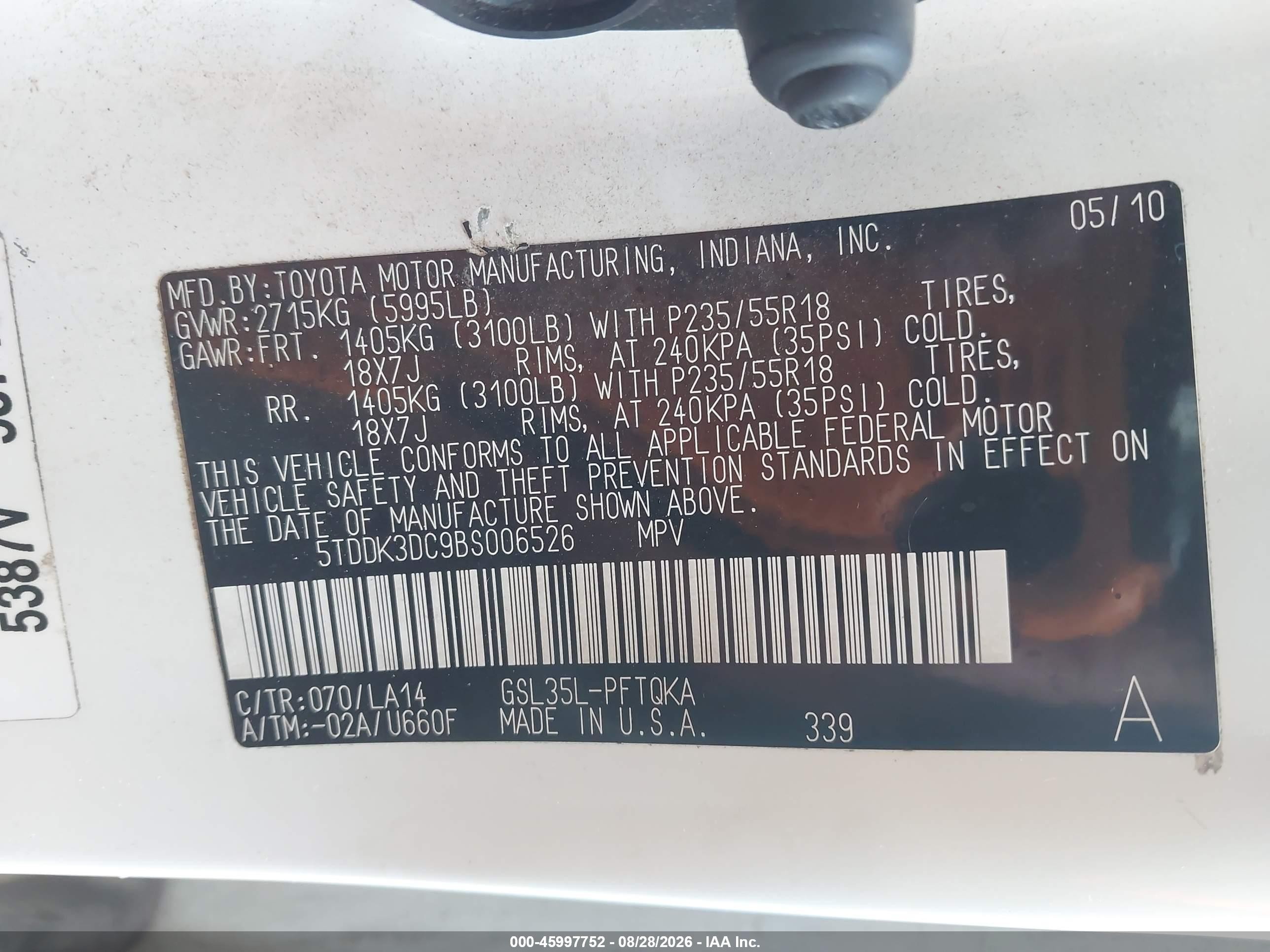 2011 Toyota Sienna Limited White vin: 5TDDK3DC9BS006526